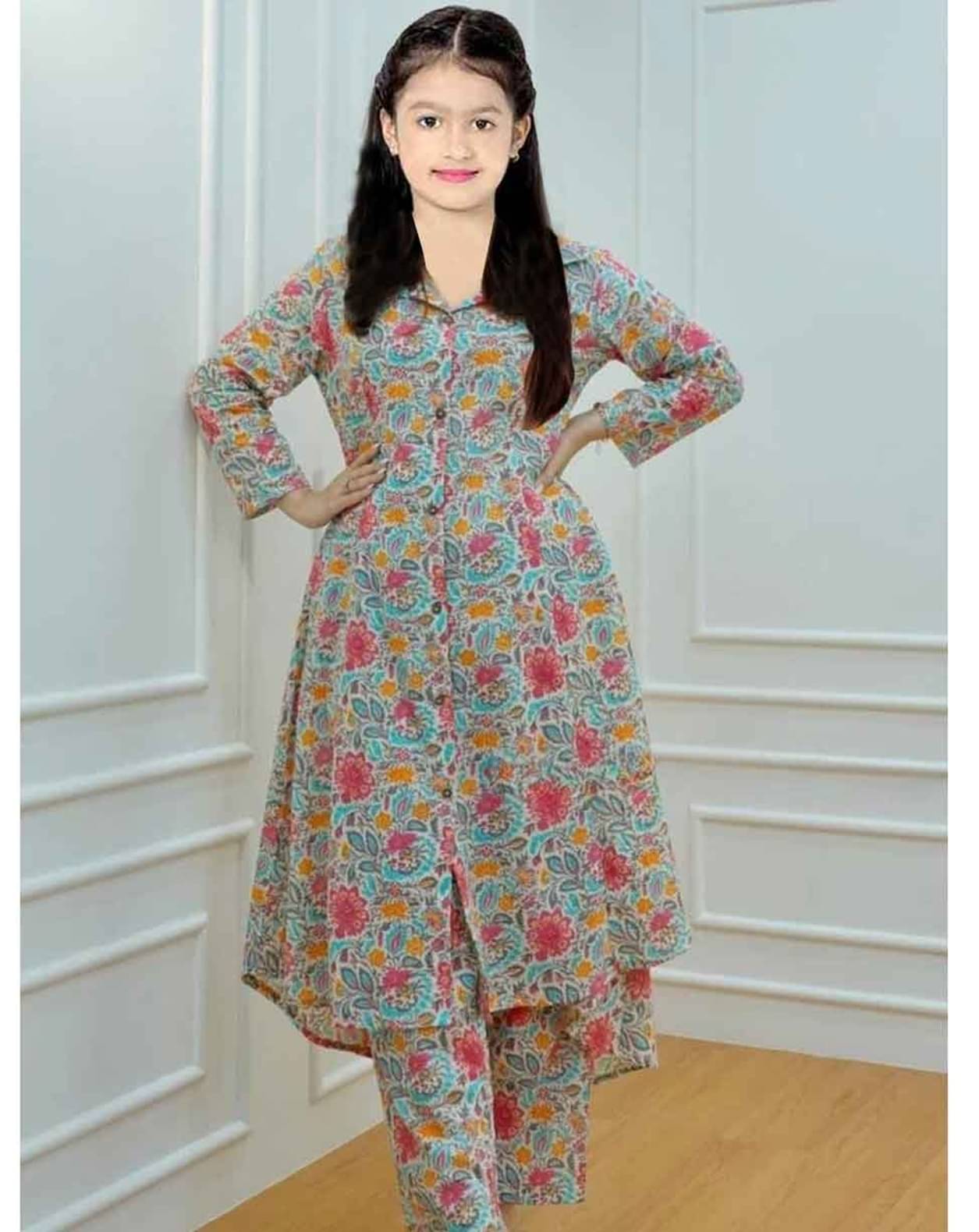 Deepkala Designer Girls Cotton Blend Kurti with Pants ( Pack of 1 , Multicolor ) Deepkala Designer Girls Cotton Blend Kurti with Pants ( Pack of 1 , Multicolor )