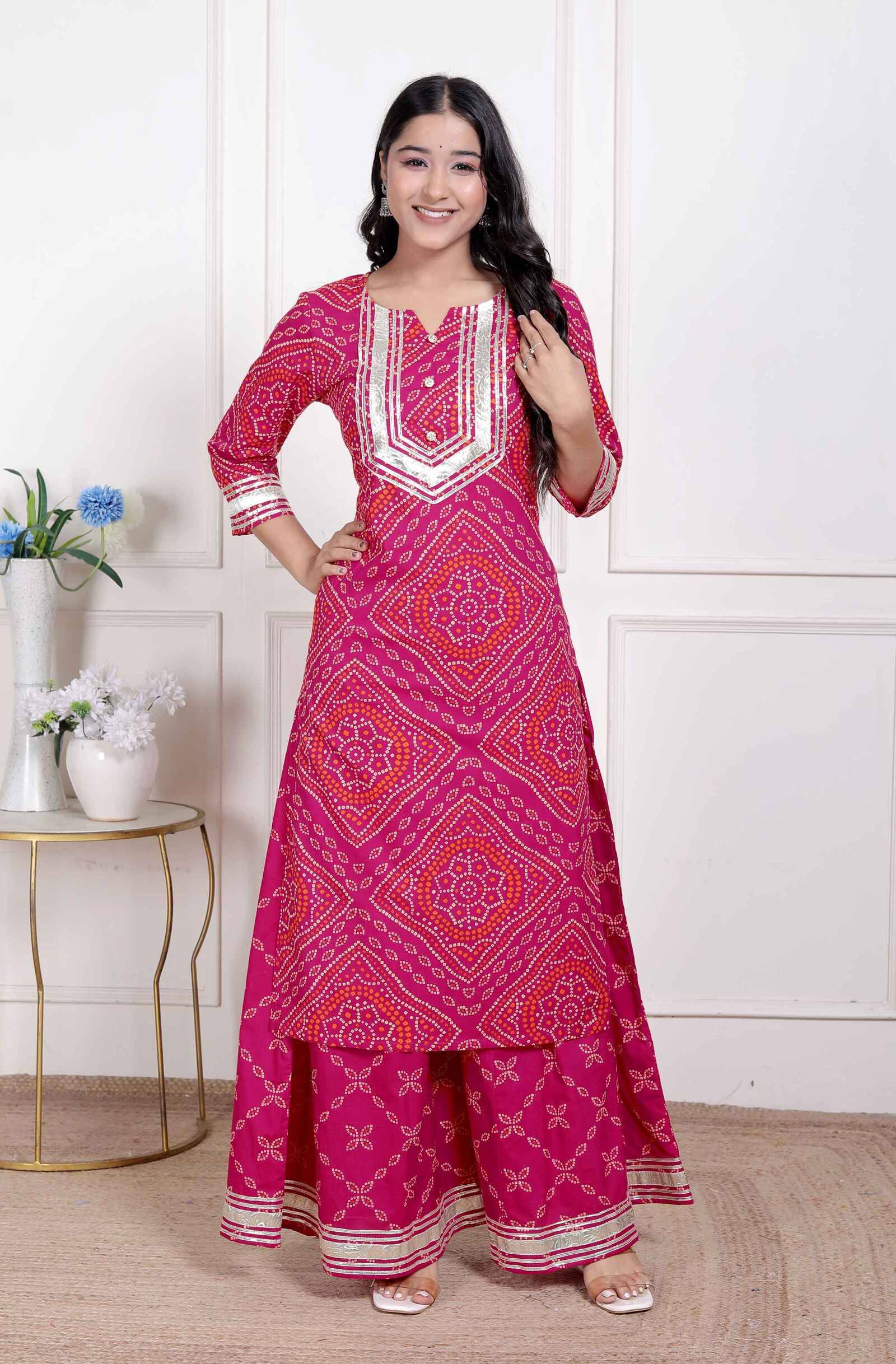 Doriyaan Women Cotton Printed Straight Kurti With Palazzo ( Pink ) Doriyaan Women Cotton Printed Straight Kurti With Palazzo ( Pink )