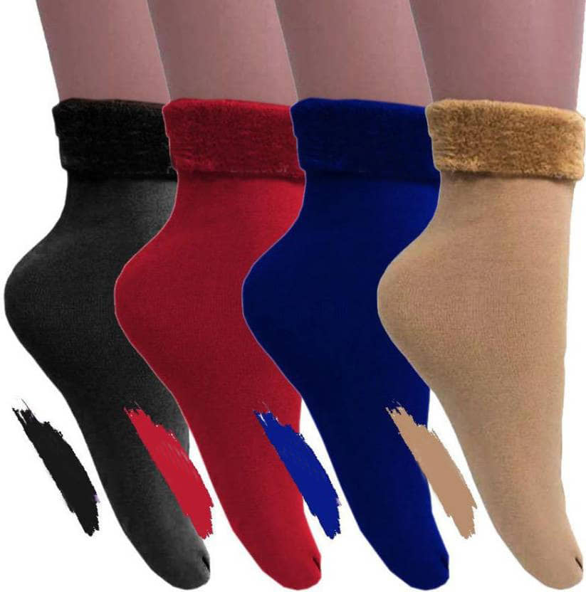 EASTERN CLUB Pack of 4 Women's Velvet Ankle Length Socks ( Multicolor ) - Socks | Buy online on ZillyBuy