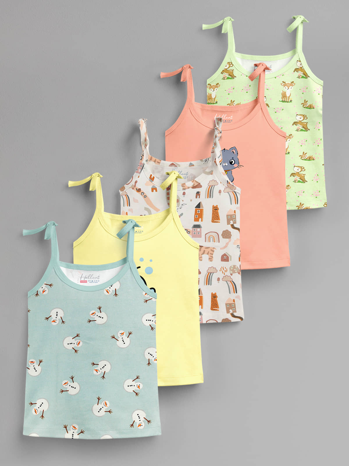 HELLCAT 100% Cotton Strap Open Jhabla Vest & T Shirt for Babies - Pack of 1 (Unisex, 0-18 Months, Knot Type Jabla)_Green_Yellow_Brown_Peach_Green_0-6 Months