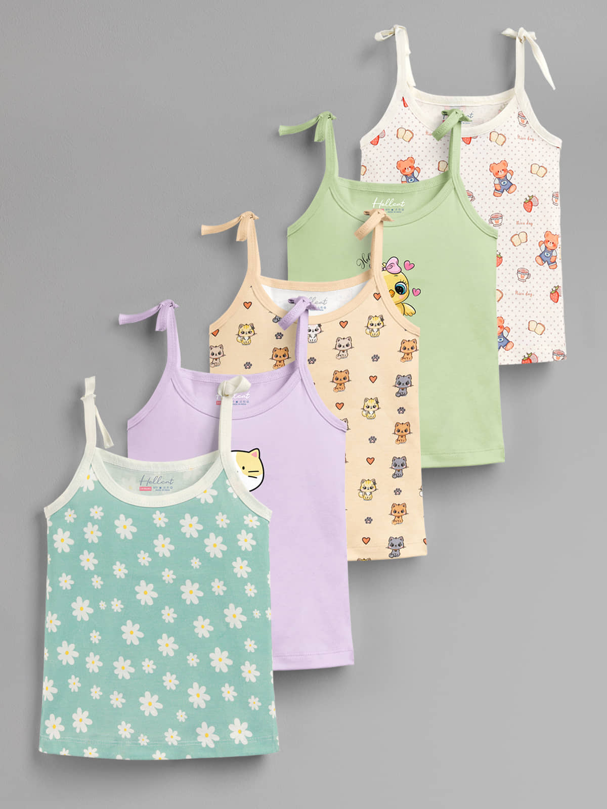 HELLCAT 100% Cotton Strap Open Jhabla Vest & T Shirt for Babies - Pack of 1 (Unisex, 0-18 Months, Knot Type Jabla)_Sea Green_Lavender_Yellow_Green_Beige_6-12 Months