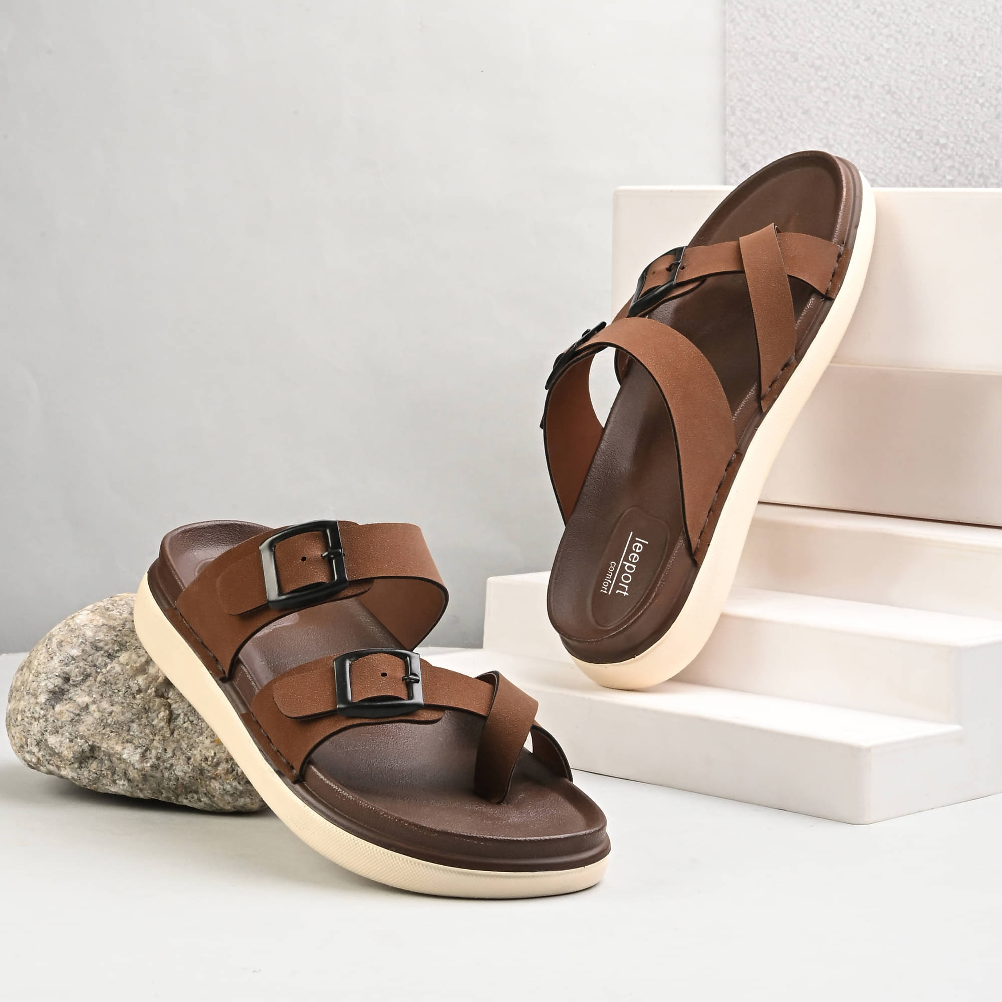 Leeport - Brown Men's Floater Sandals Leeport - Brown Men's Floater Sandals