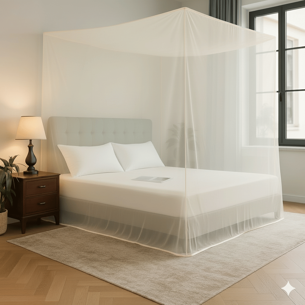     			MINITOES - Off White HDPE - High Density Poly Ethylene Foldable Mosquito Net ( Pack of 1 )