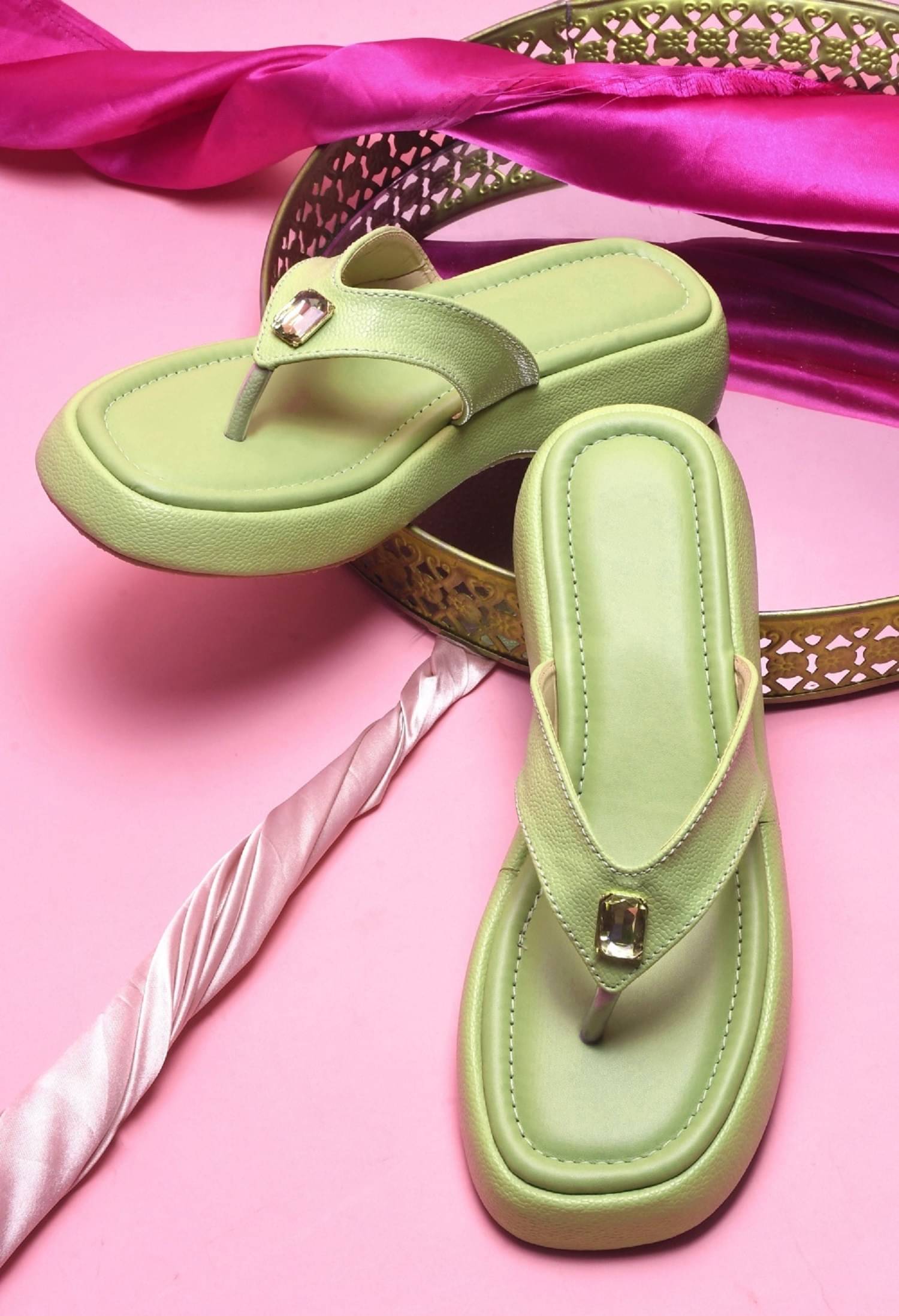     			Try me Green Women's Sandal Heels