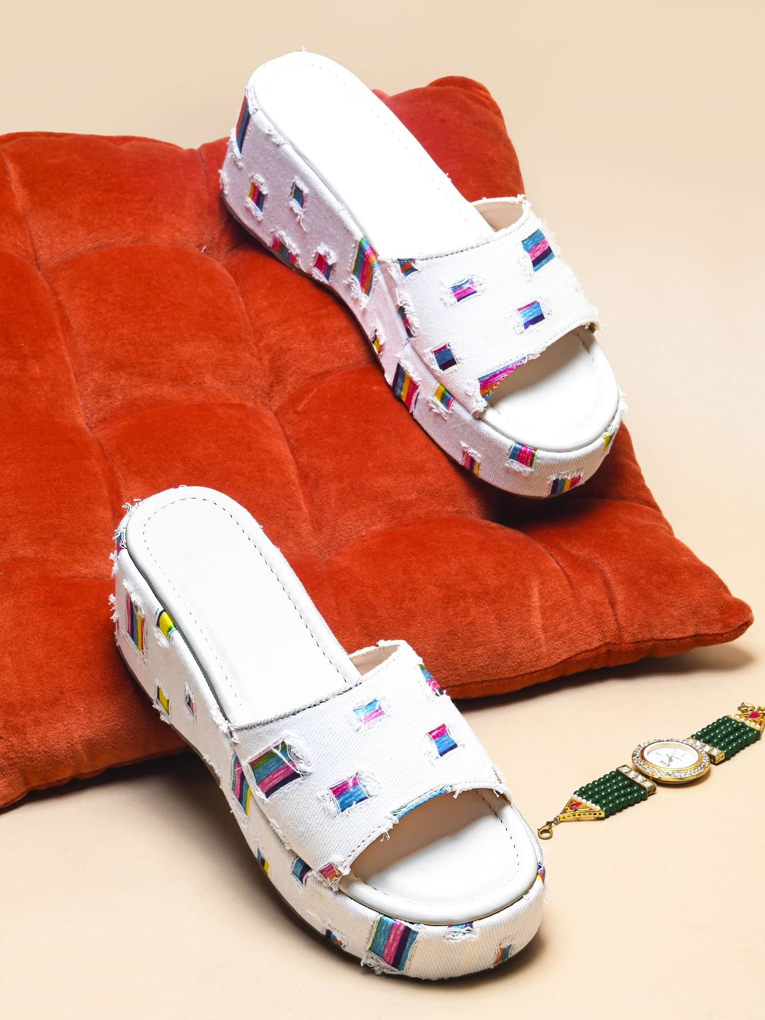     			Try me White Women's Sandal Heels