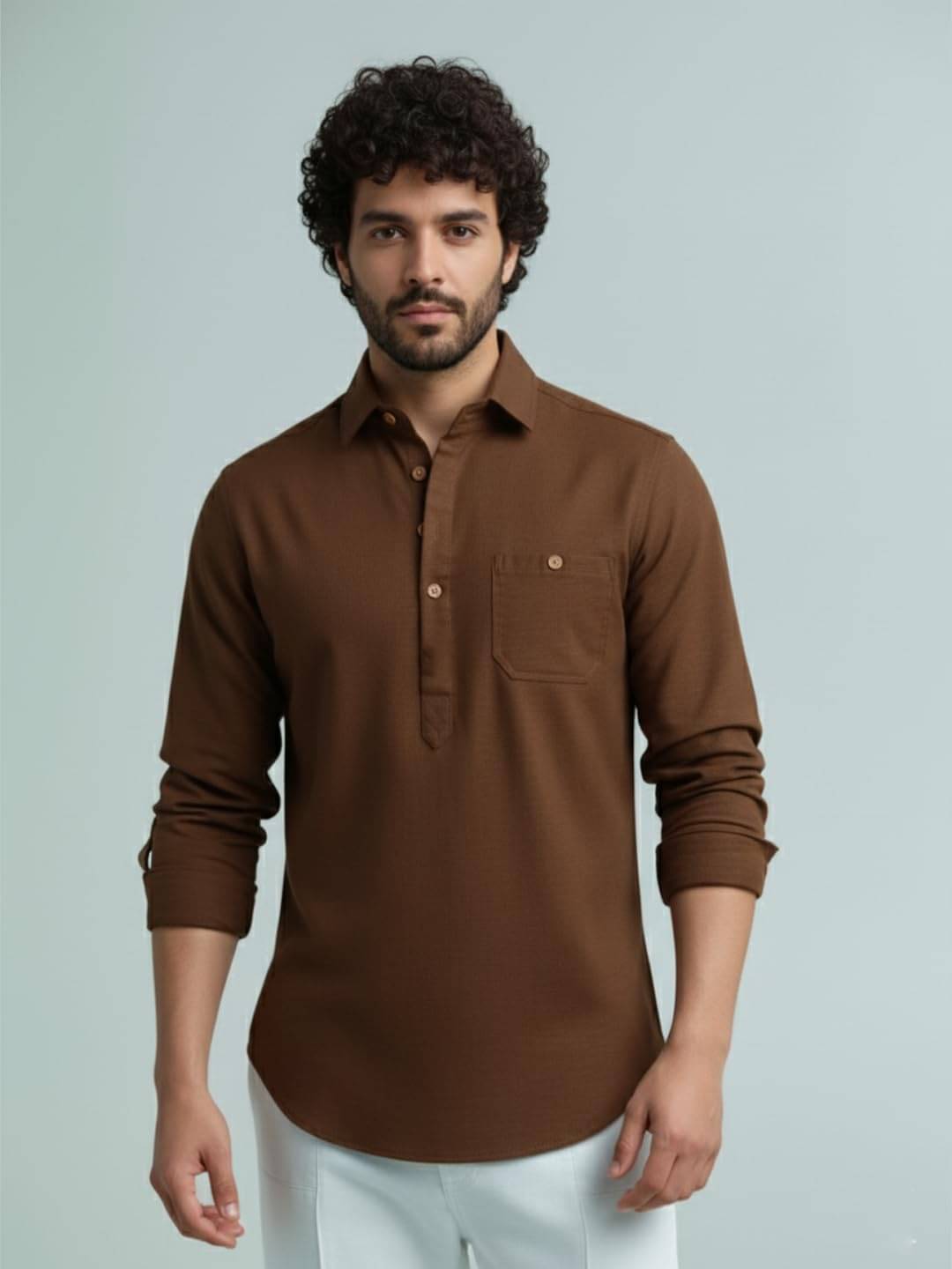 UNI VIBE Brown Cotton Blend Men's Shirt Style Kurta ( Pack of 1 ) UNI VIBE Brown Cotton Blend Men's Shirt Style Kurta ( Pack of 1 )
