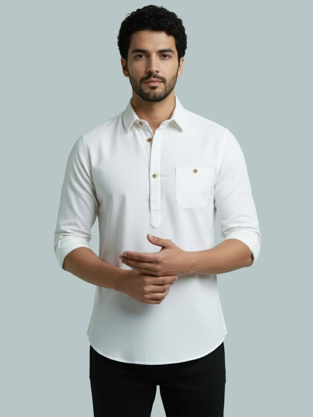     			UNI VIBE White Cotton Blend Men's Shirt Style Kurta ( Pack of 1 )
