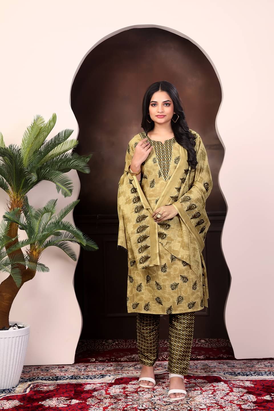 YAGNIK FASHION Women Rayon Printed A-line Kurti With Pants ( Yellow ) YAGNIK FASHION Women Rayon Printed A-line Kurti With Pants ( Yellow )