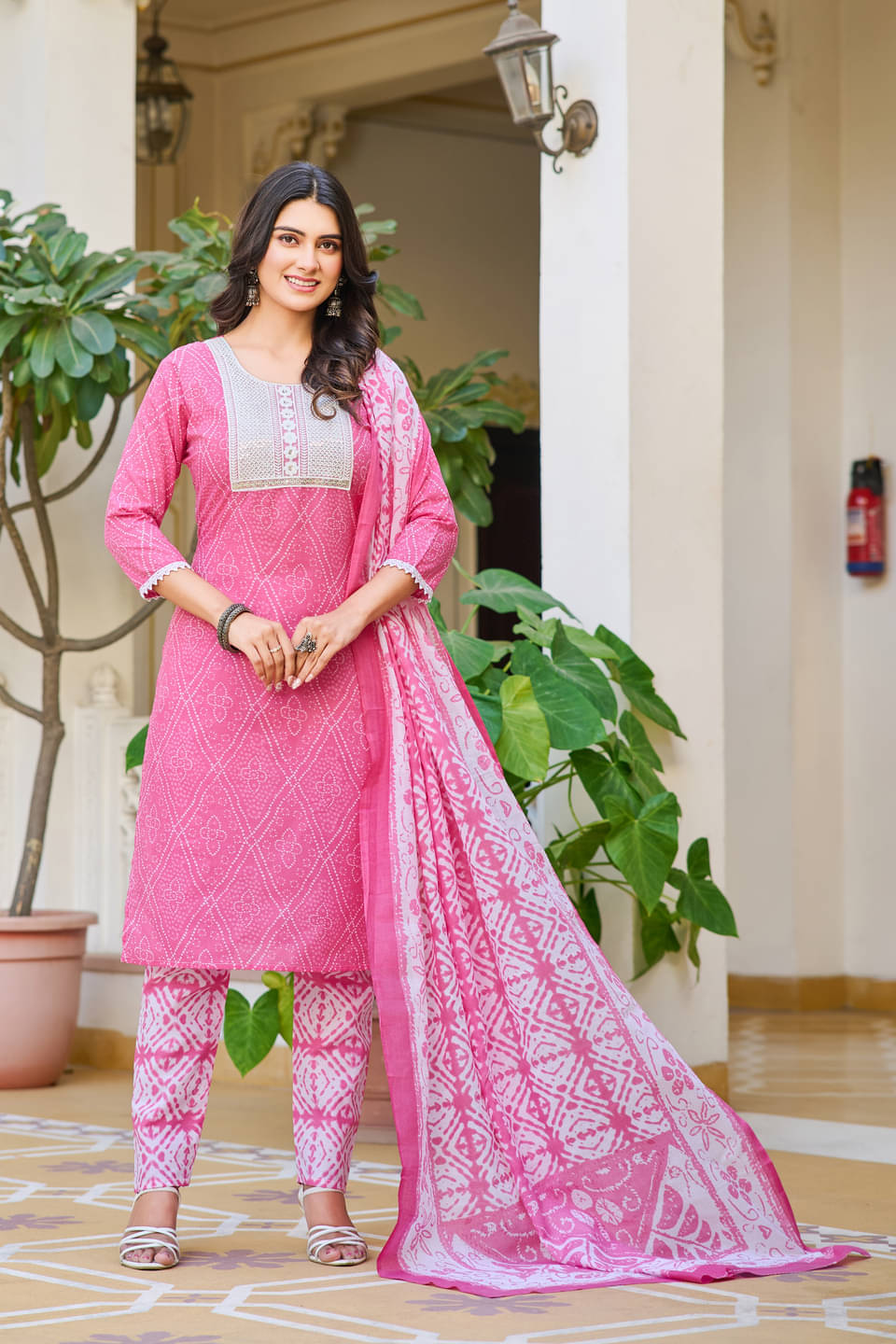 YAGNIK FASHION Women Rayon Printed A-line Kurti With Pants ( Pink ) YAGNIK FASHION Women Rayon Printed A-line Kurti With Pants ( Pink )