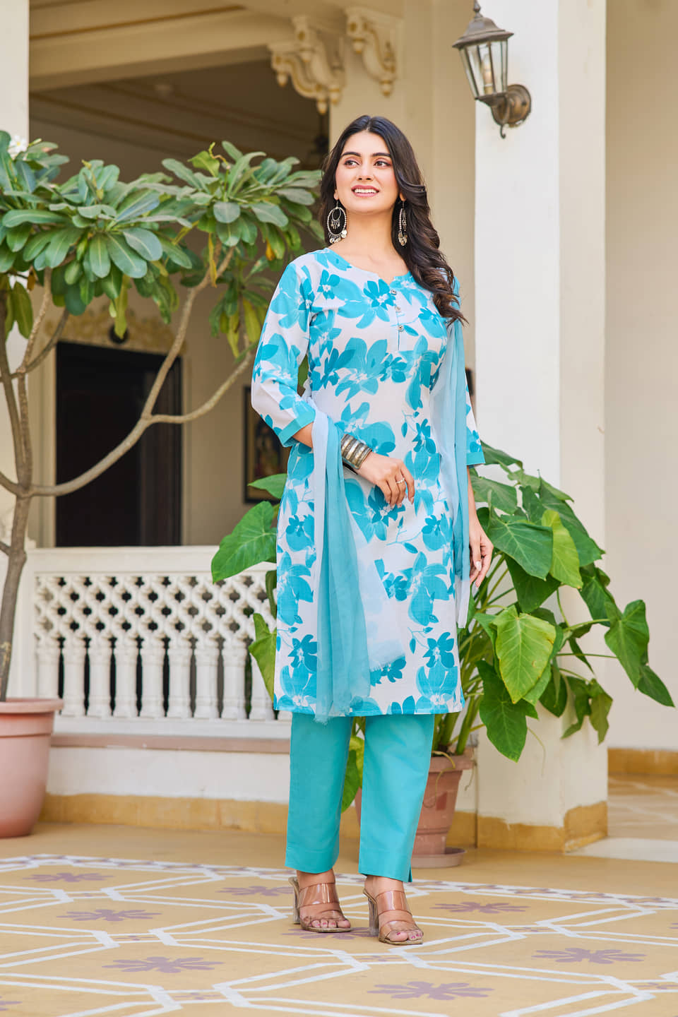 YAGNIK FASHION Women Rayon Printed A-line Kurti With Pants ( Light Green )