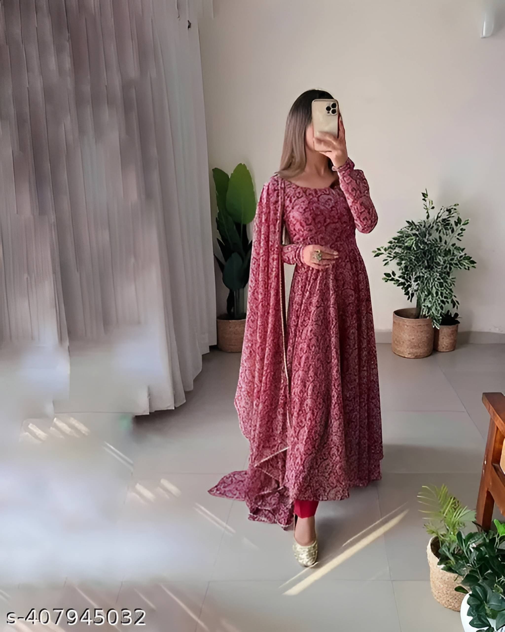 YOGESHWARAY DESIGNER Women Georgette Anarkali Stitched Ethnic Gown ( Maroon ) YOGESHWARAY DESIGNER Women Georgette Anarkali Stitched Ethnic Gown ( Maroon )