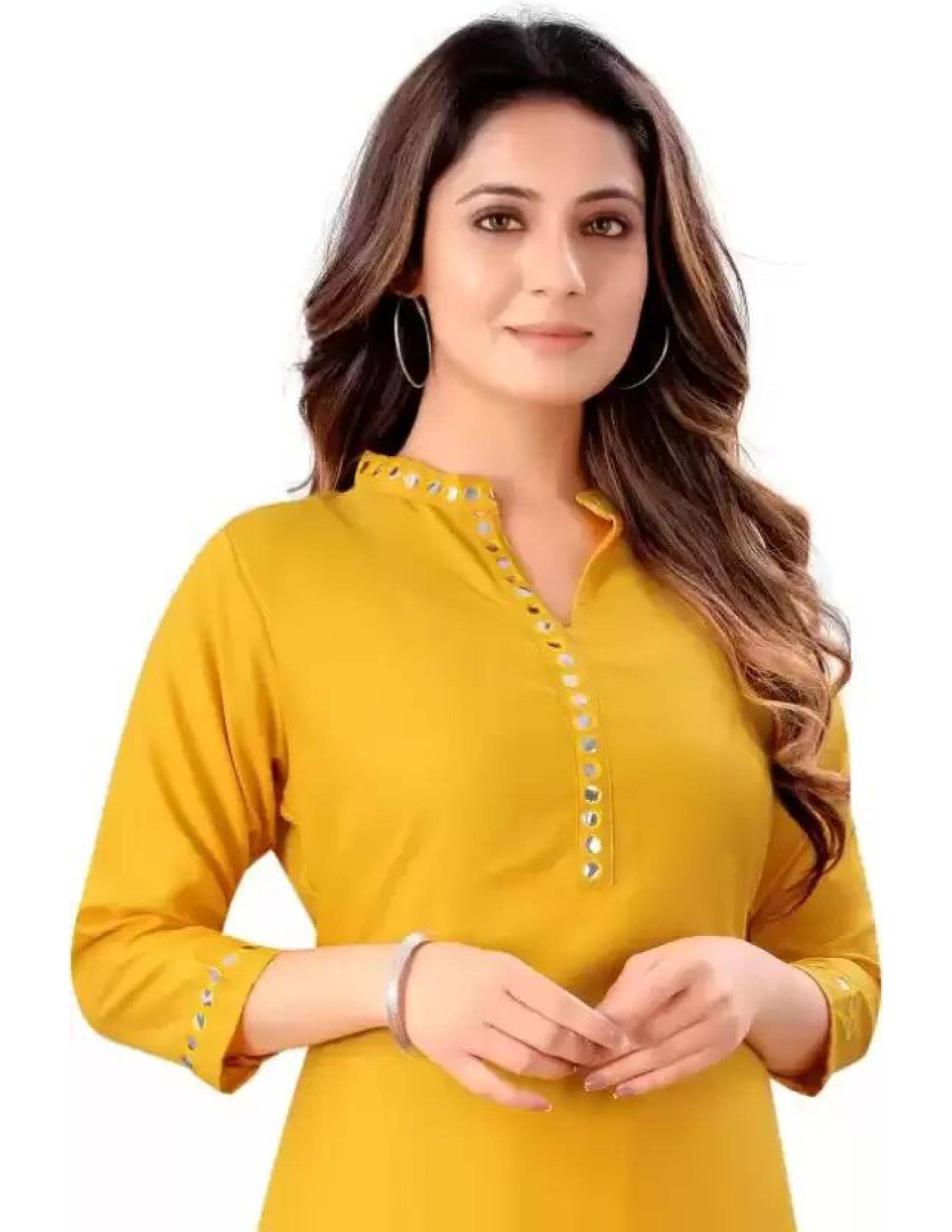 YOGESHWARAY DESIGNER Women Rayon Solid Straight Kurti With Pants ( Yellow ) YOGESHWARAY DESIGNER Women Rayon Solid Straight Kurti With Pants ( Yellow )