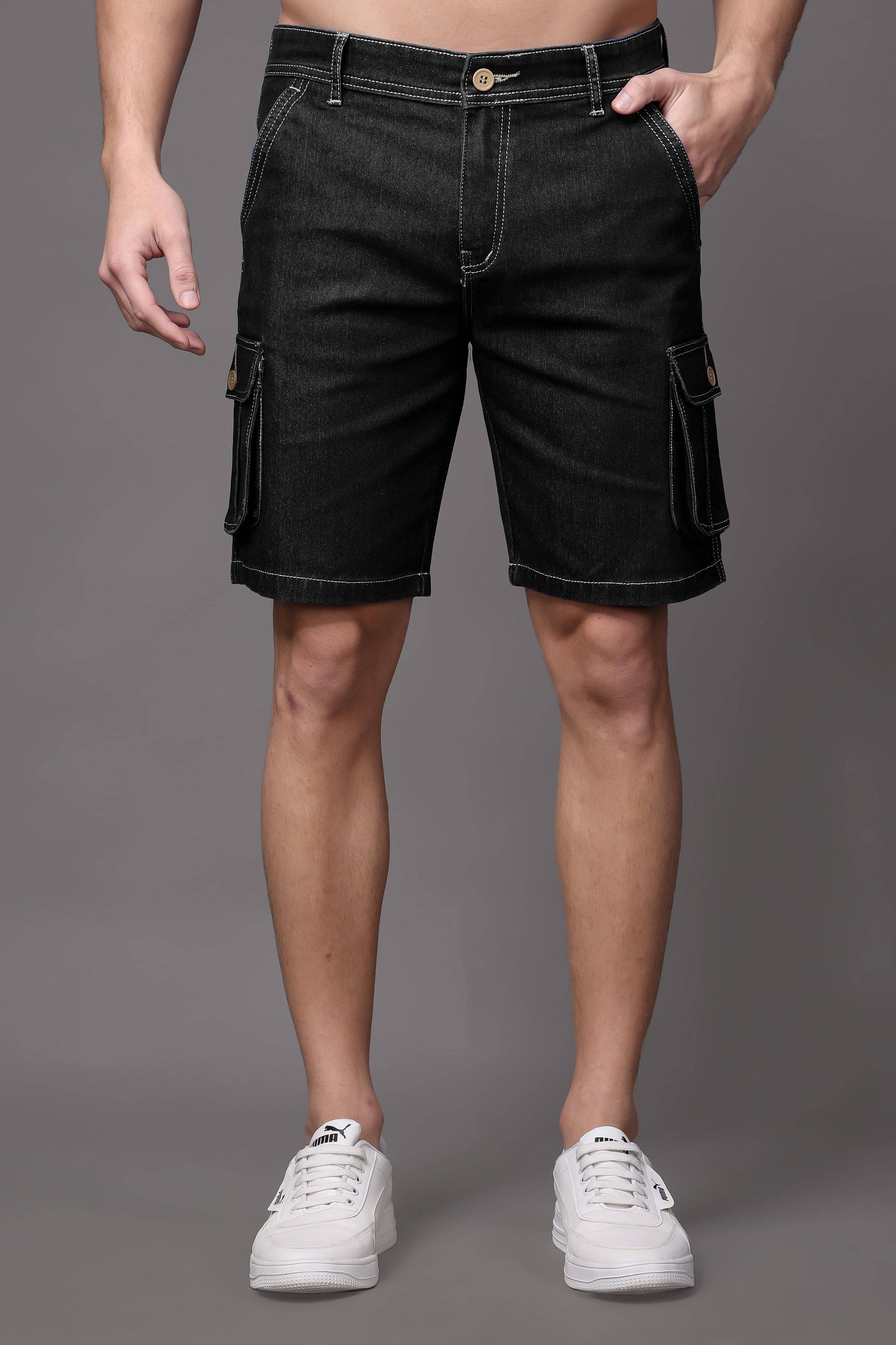     			ZAYSH Black Cotton Blend Men's Denim Shorts ( Pack of 1 )