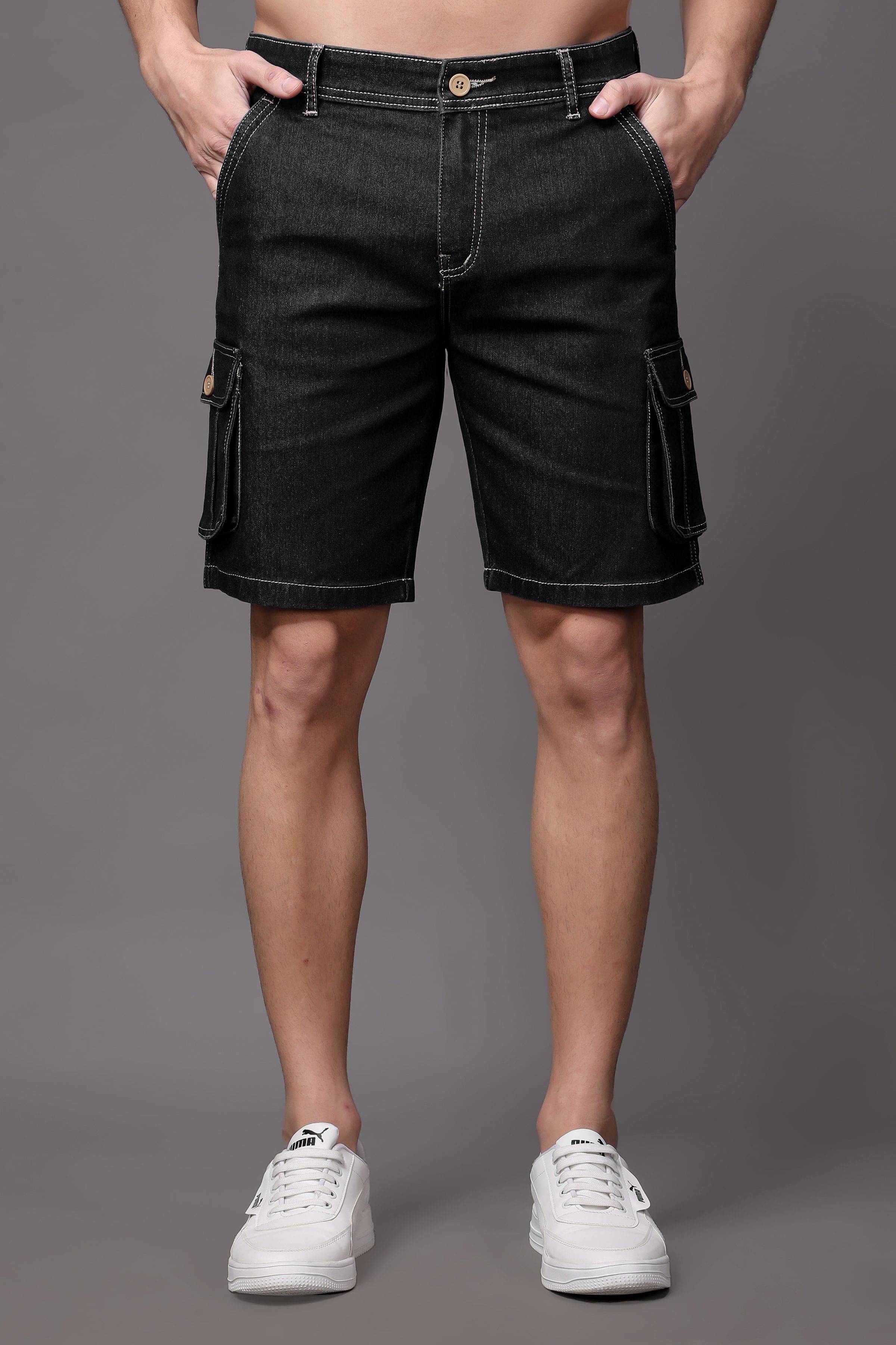 ZAYSH Black Cotton Blend Men's Denim Shorts ( Pack of 1 ) ZAYSH Black Cotton Blend Men's Denim Shorts ( Pack of 1 )