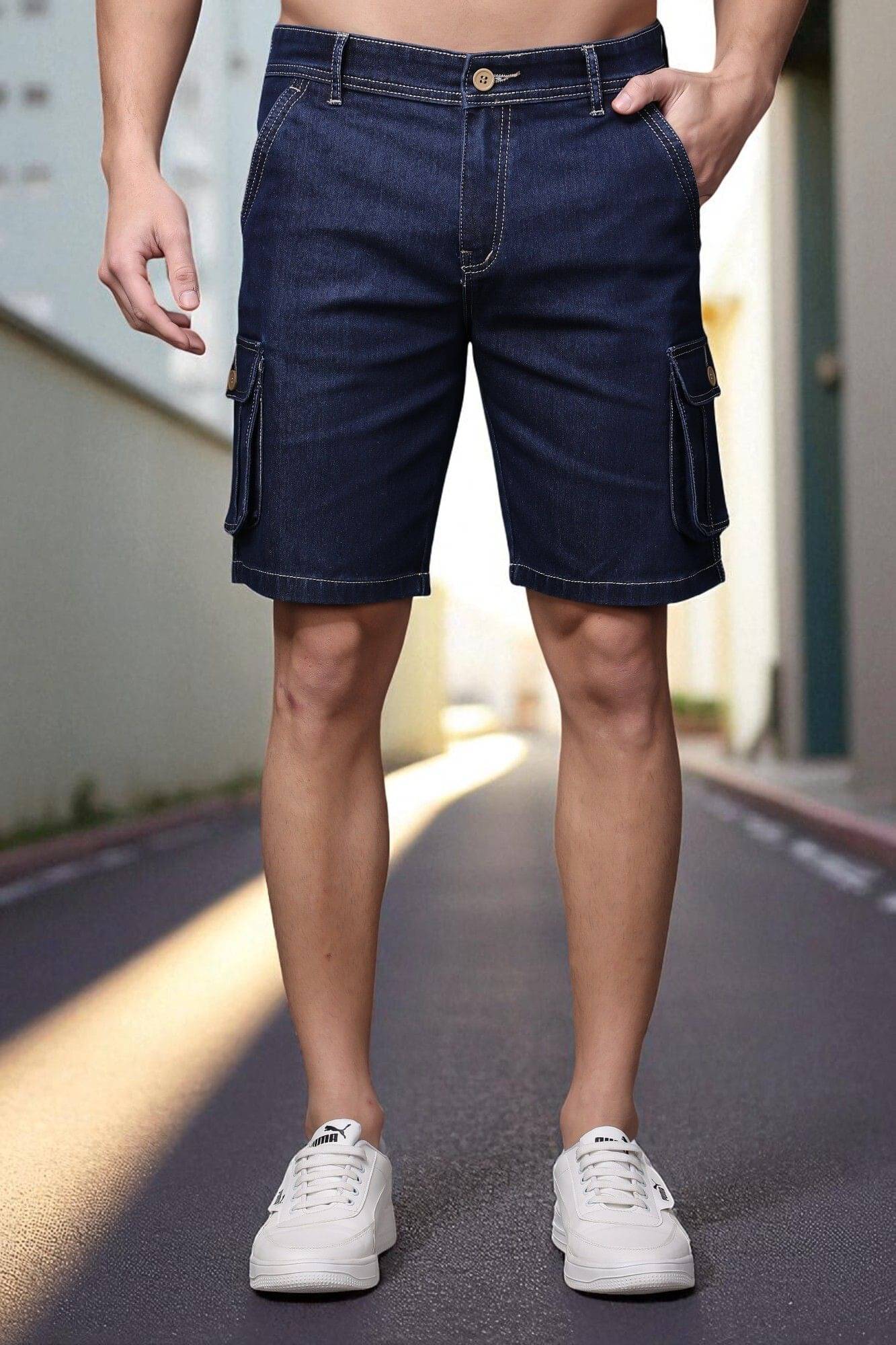 ZAYSH Navy Blue Cotton Blend Men's Denim Shorts ( Pack of 1 ) ZAYSH Navy Blue Cotton Blend Men's Denim Shorts ( Pack of 1 )
