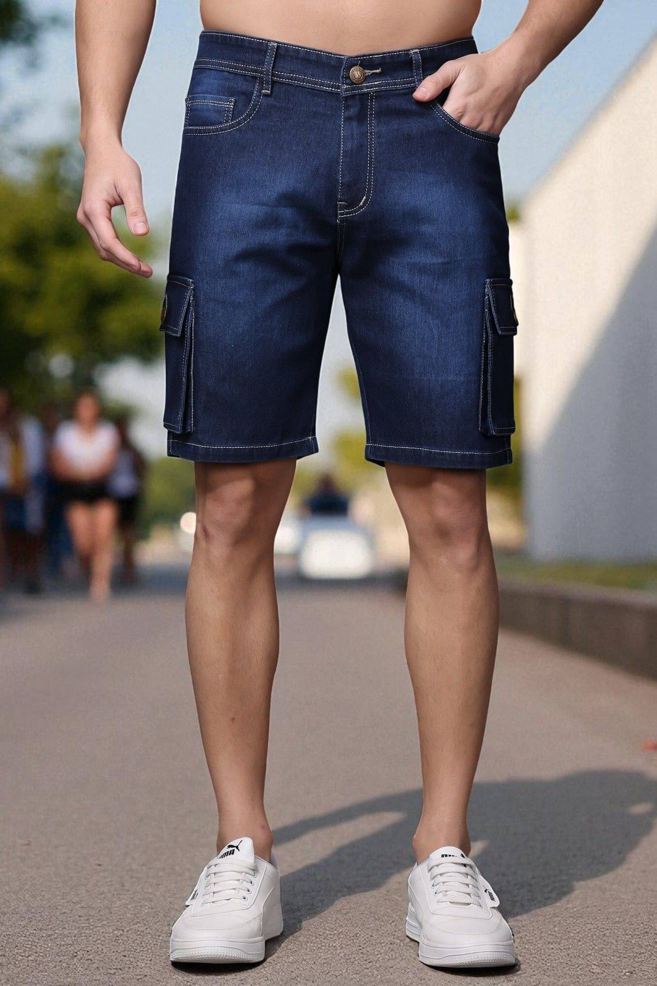     			ZAYSH Navy Blue Cotton Blend Men's Denim Shorts ( Pack of 1 )