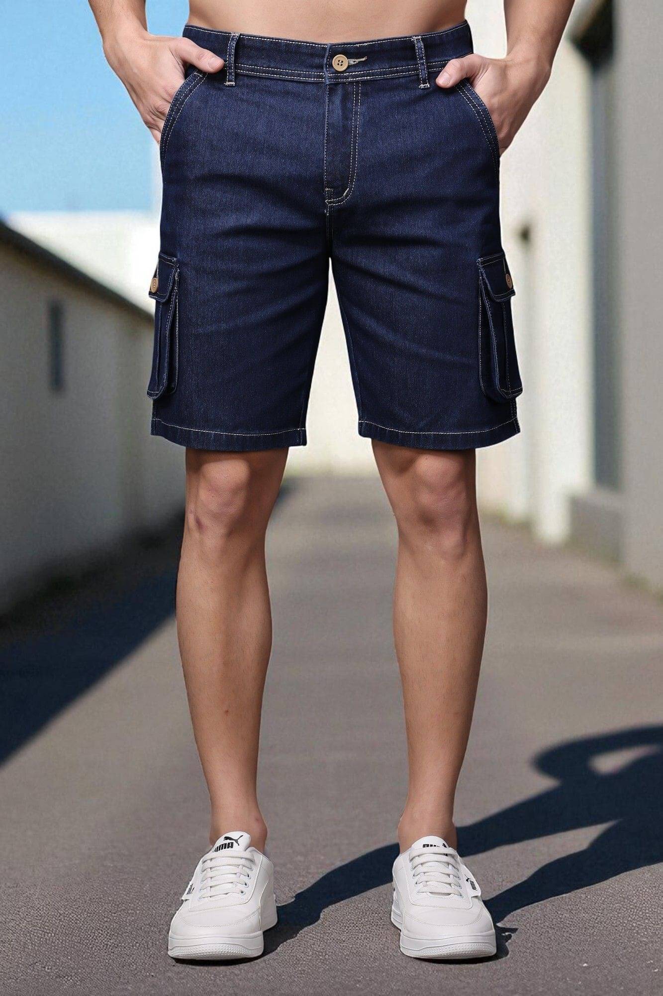 ZAYSH Navy Blue Cotton Blend Men's Denim Shorts ( Pack of 1 ) ZAYSH Navy Blue Cotton Blend Men's Denim Shorts ( Pack of 1 )