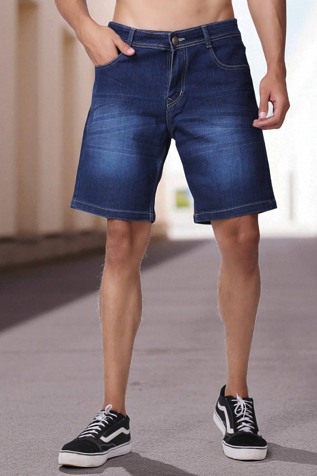 ZAYSH Navy Blue Cotton Blend Men's Denim Shorts ( Pack of 1 ) - Shorts | Buy online on ZillyBuy