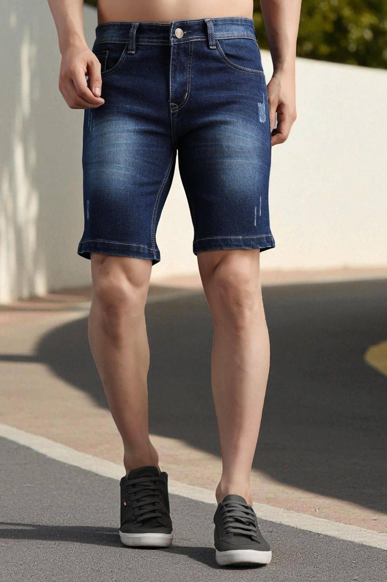 ZAYSH Navy Blue Cotton Blend Men's Denim Shorts ( Pack of 1 ) - Shorts | Buy online on ZillyBuy