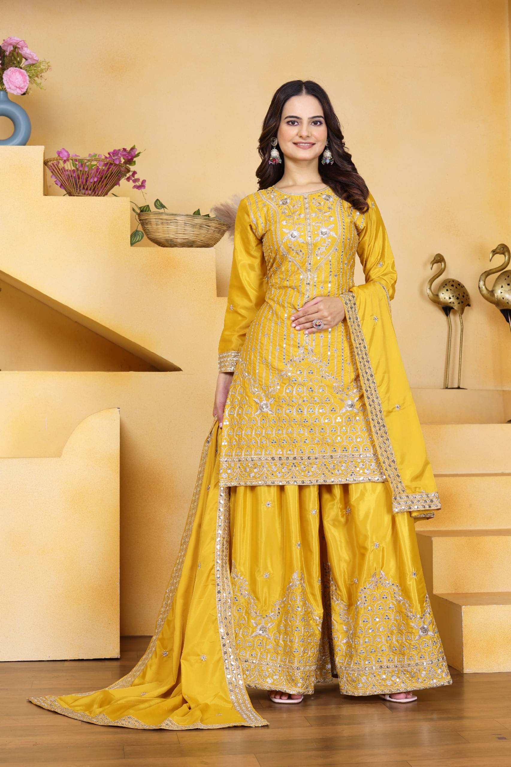 poshkala Women Chiffon Self Design Anarkali Kurti With Patiala Salwar ( Yellow ) poshkala Women Chiffon Self Design Anarkali Kurti With Patiala Salwar ( Yellow )
