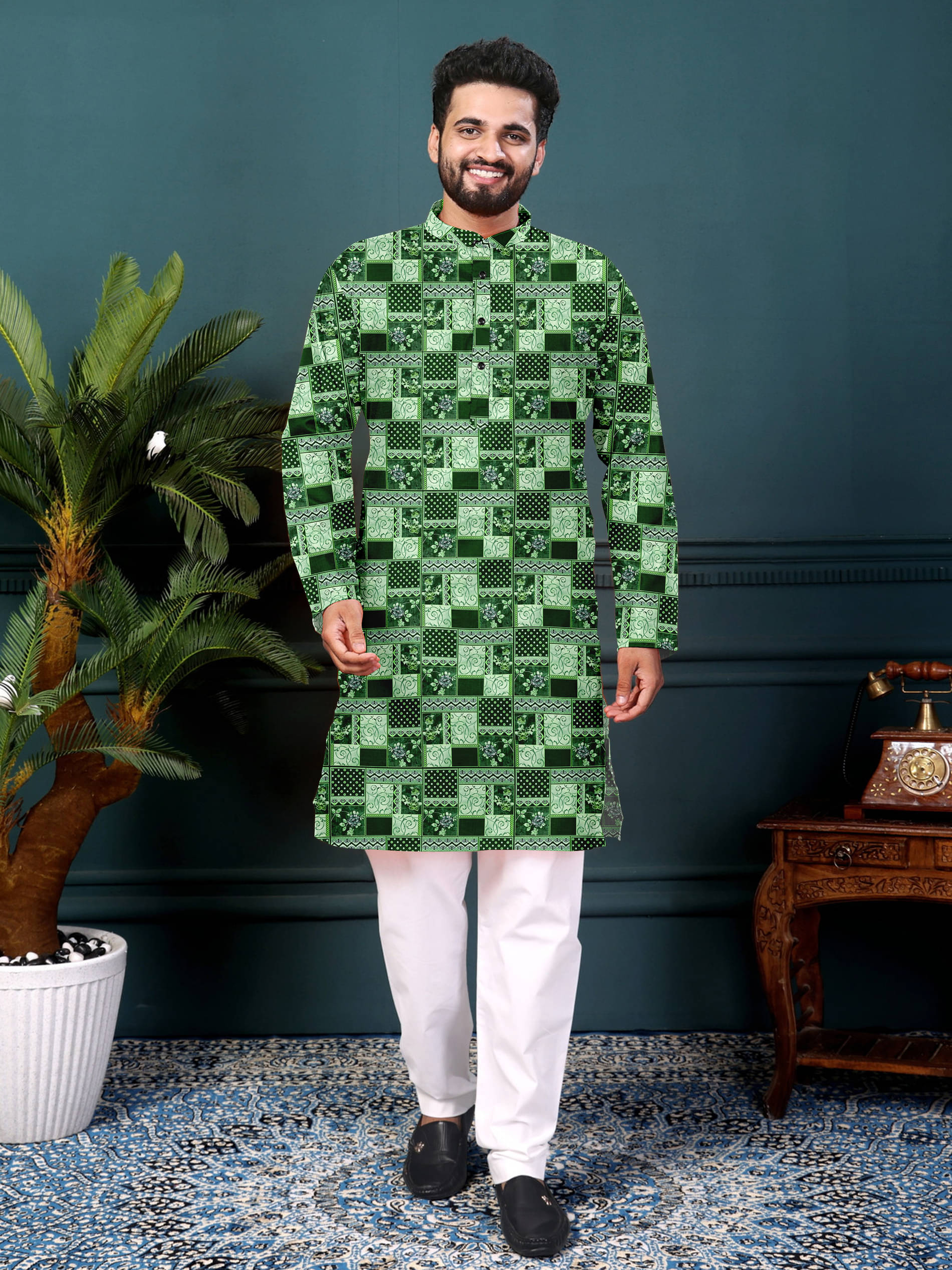 AITAVIK OVERSEAS Green Cotton Blend Men's Regular Kurta ( Pack of 1 ) AITAVIK OVERSEAS Green Cotton Blend Men's Regular Kurta ( Pack of 1 )