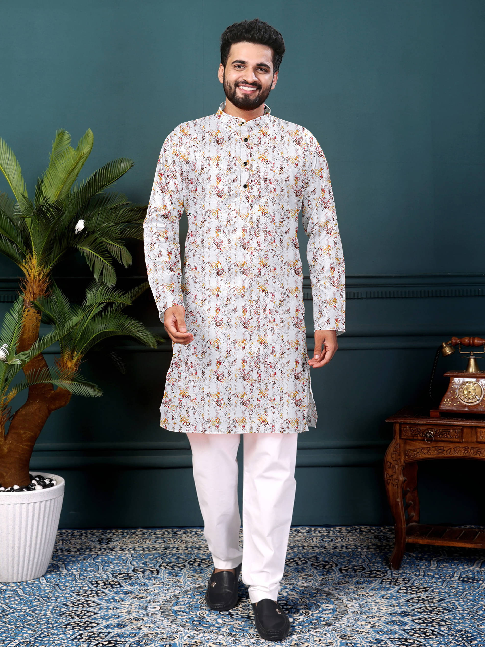 AITAVIK OVERSEAS White Cotton Blend Men's Regular Kurta ( Pack of 1 ) AITAVIK OVERSEAS White Cotton Blend Men's Regular Kurta ( Pack of 1 )