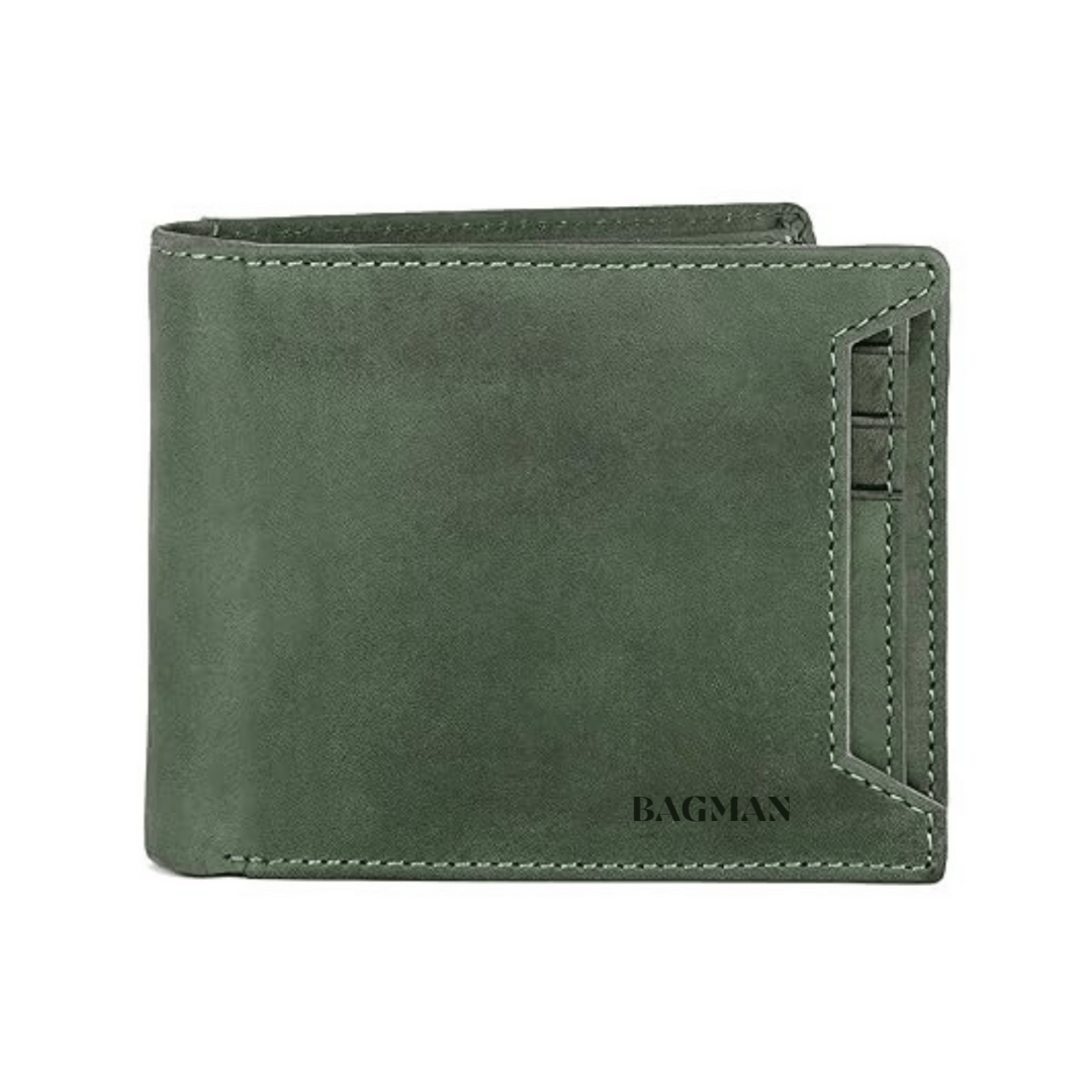     			BAGMAN Leather Solid Men's Two Fold Wallet,RFID Wallet With 7 Slots For Card ( Green , Pack of 1 )