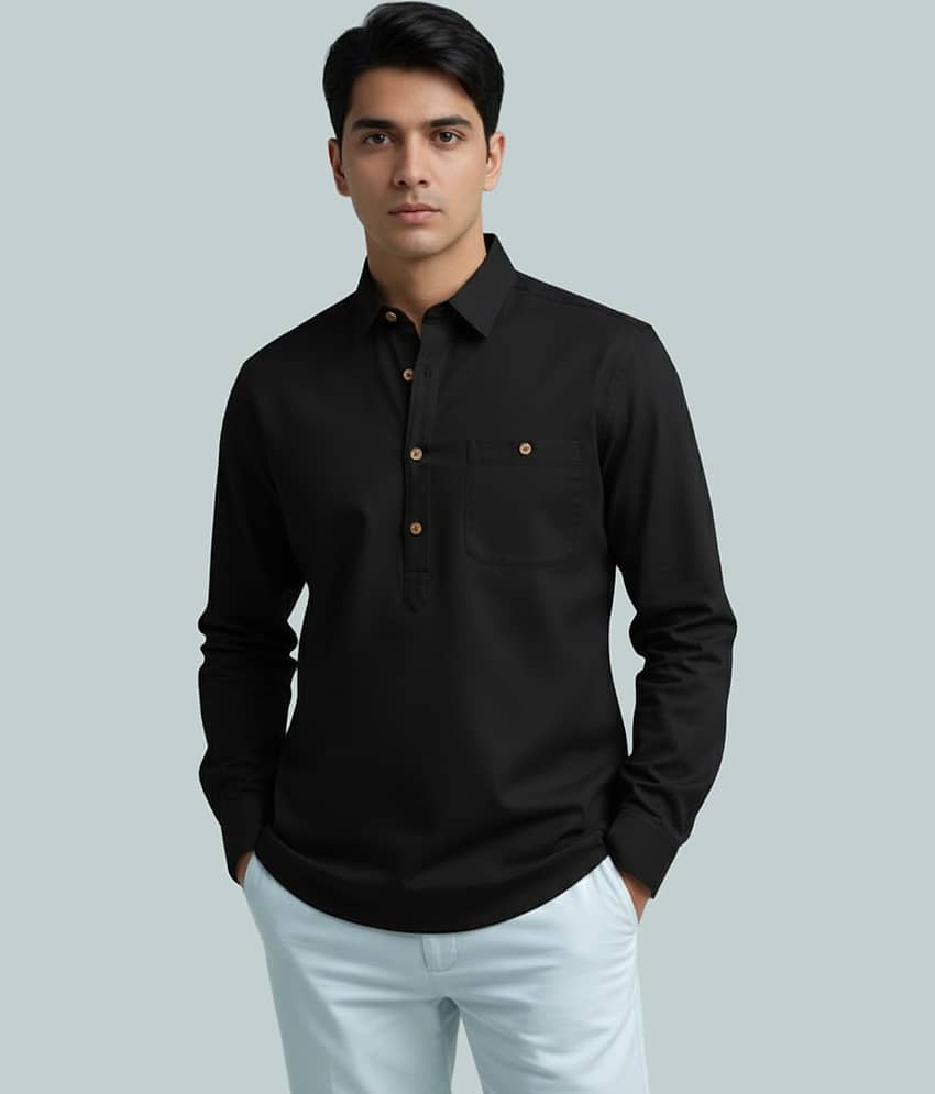 BHUVIKOO Cotton Blend Plain Shirt Style Kurta For Men ( Yellow ) - Kurtas & Kurta Sets | Buy online on ZillyBuy