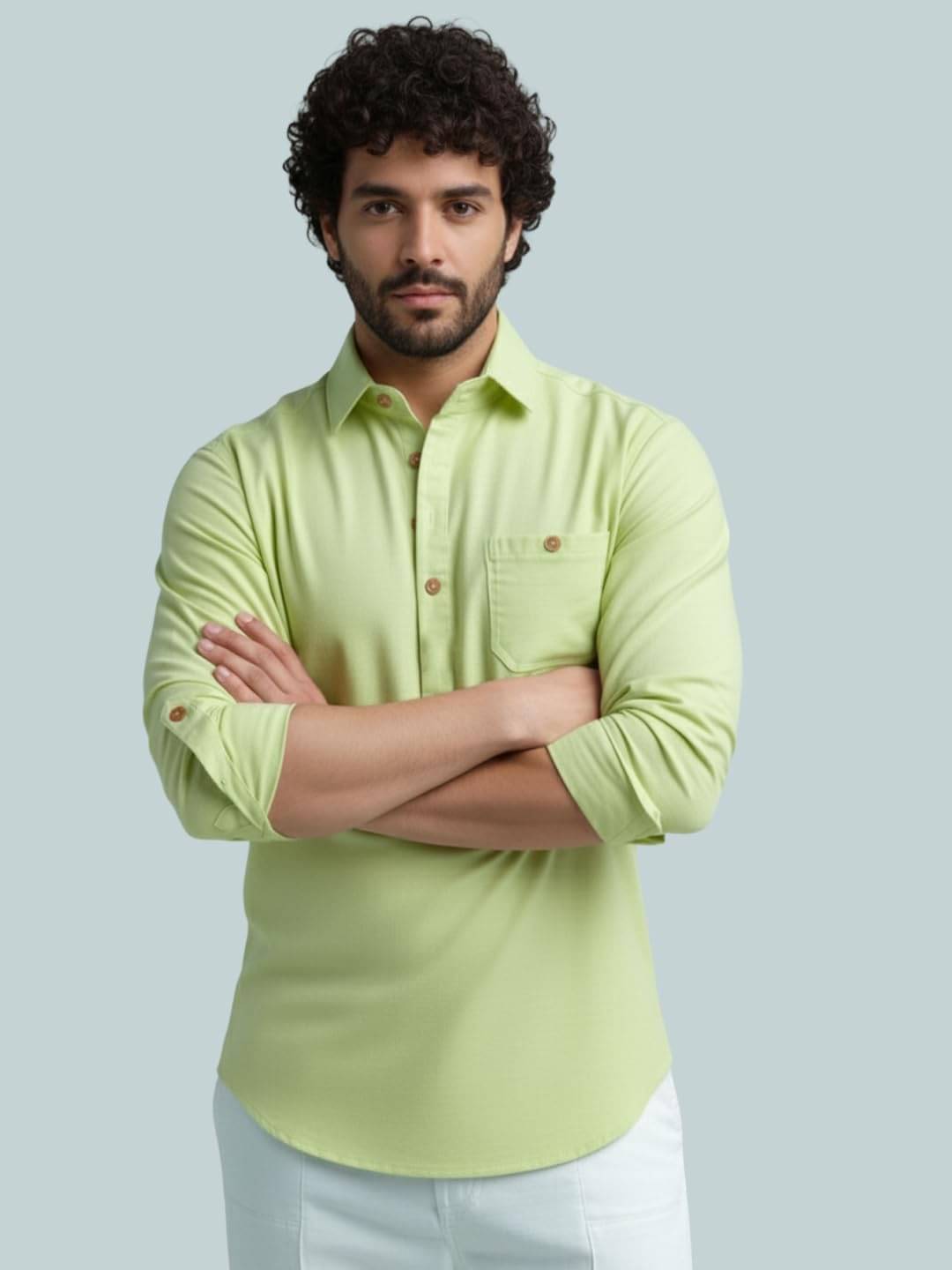     			BHUVIKOO Sea Green Cotton Blend Men's Shirt Style Kurta ( Pack of 1 )