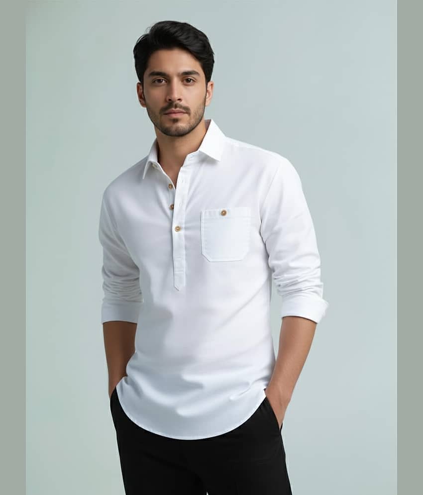 BHUVIKOO Cotton Blend Plain Shirt Style Kurta For Men ( Grey ) - Kurtas & Kurta Sets | Buy online on ZillyBuy