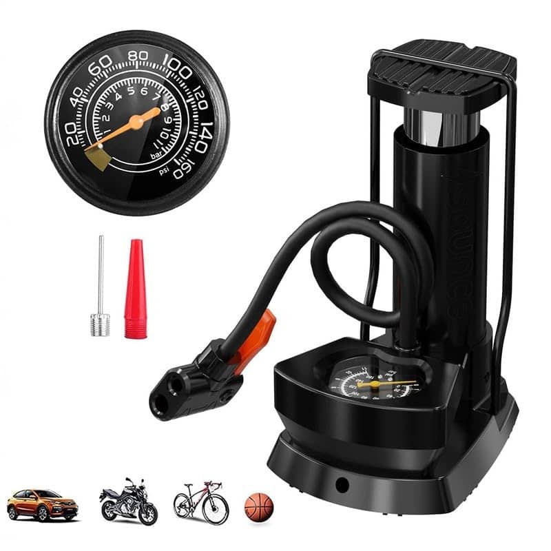 Bhavyta Portable High Pressure Foot Air Pump Heavy Compressor Cylinder with Gauge Floor for Bicycle, Car and Motorbike for Football Cycle Pumps for Bicycle for Tubeless - Sports and Fitness Equipment | Buy online on ZillyBuy