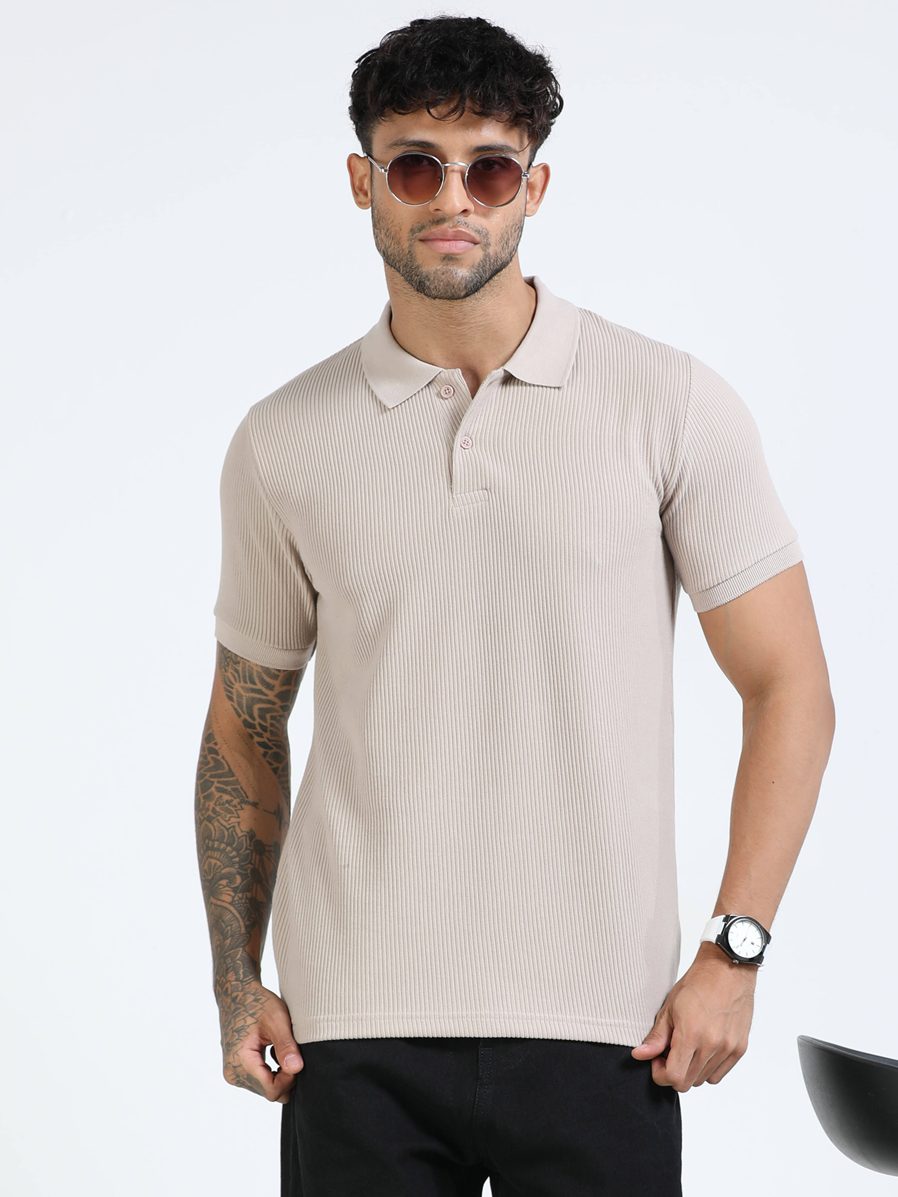     			Cool Colors Men Cotton Blend Slim Fit Solid Polo T Shirt ( Cream )