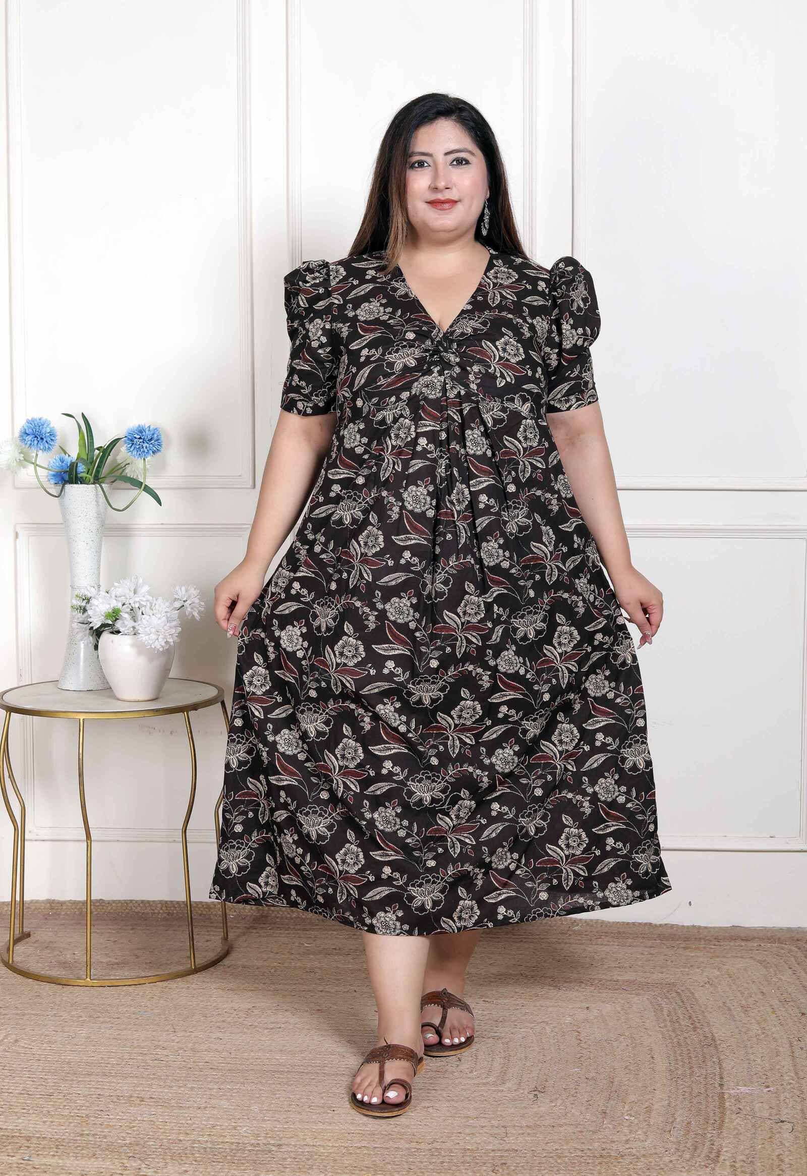 Doriyaan Women Cotton Printed A-line Dress ( Multicolor )