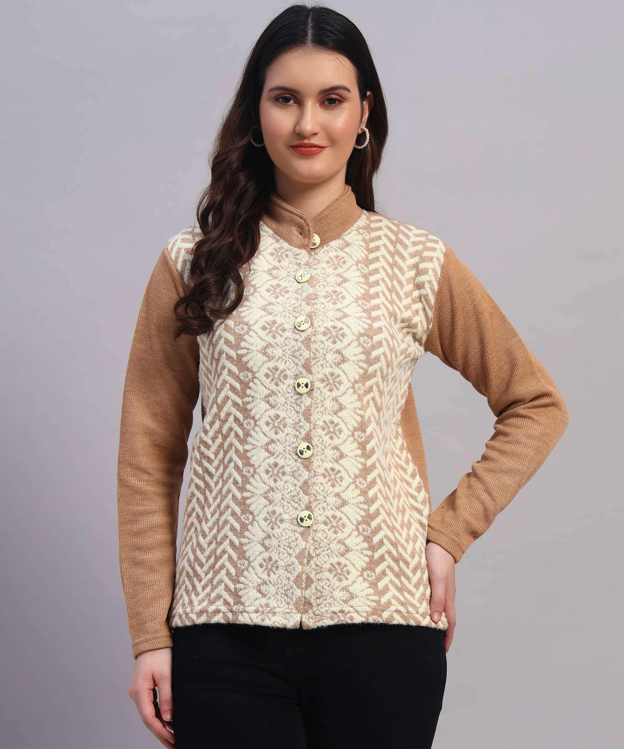     			GRAND MALBORK Women Woollen Round Neck Cardigan ( Beige )
