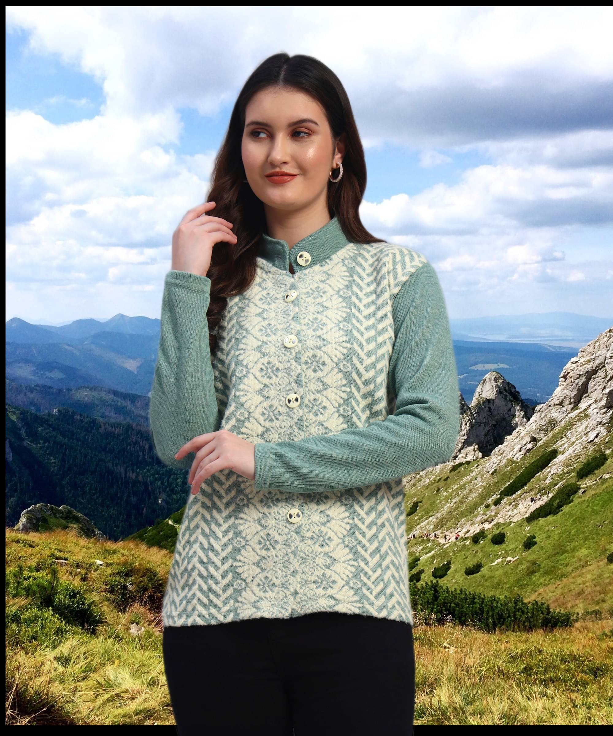     			GRAND MALBORK Women Woollen Round Neck Cardigan ( Light Green )