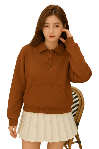     			INNAYARA DIVIRTA Women Cotton Polo Collar Sweatshirt For Light Winters ( Brown )
