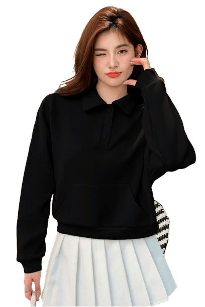     			INNAYARA DIVIRTA Women Cotton Polo Collar Sweatshirt For Light Winters ( Black )