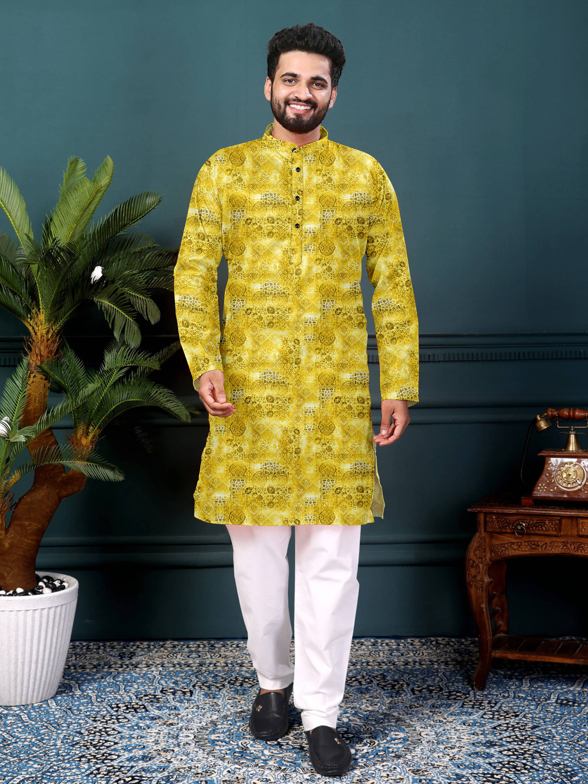 LAXBON Yellow Cotton Blend Men's Regular Kurta ( Pack of 1 ) LAXBON Yellow Cotton Blend Men's Regular Kurta ( Pack of 1 )