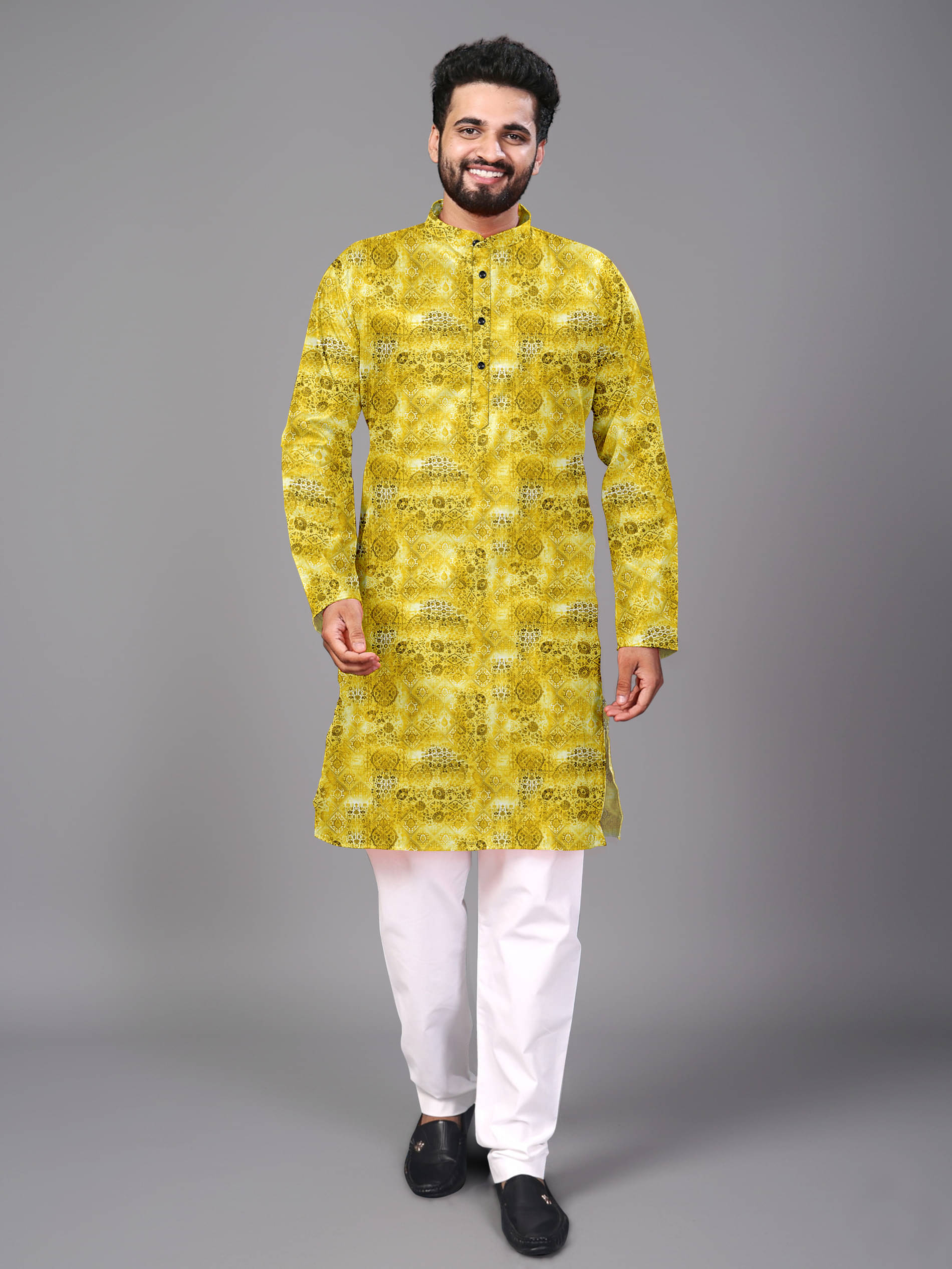     			LAXBON Yellow Cotton Blend Men's Regular Kurta ( Pack of 1 )