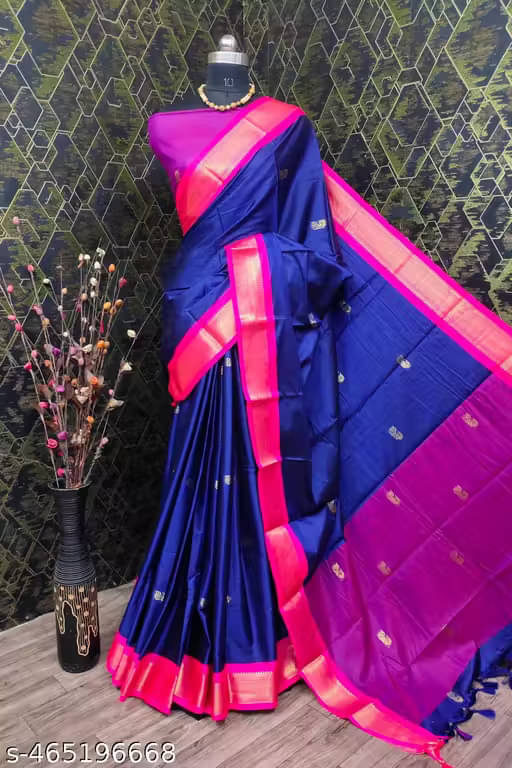 LAXMI SILK MILLS Cotton Silk Woven Design Paithani Sarees With Unstitched Blouse Piece ( Blue ) LAXMI SILK MILLS Cotton Silk Woven Design Paithani Sarees With Unstitched Blouse Piece ( Blue )
