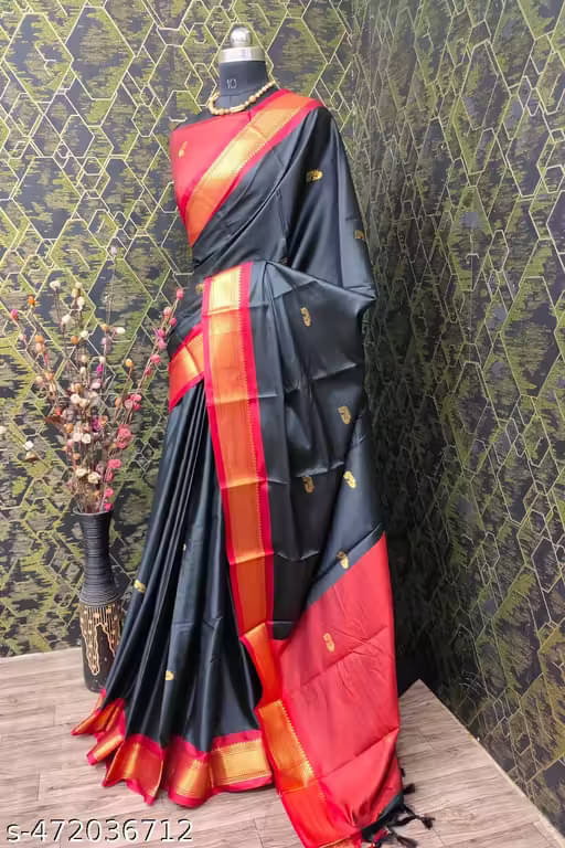 LAXMI SILK MILLS Cotton Silk Woven Design Paithani Sarees With Unstitched Blouse Piece ( Black ) LAXMI SILK MILLS Cotton Silk Woven Design Paithani Sarees With Unstitched Blouse Piece ( Black )