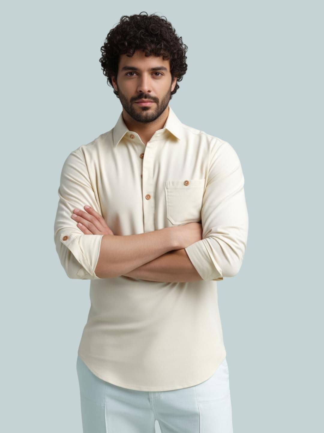 LENIA Beige Cotton Blend Men's Shirt Style Kurta ( Pack of 1 ) LENIA Beige Cotton Blend Men's Shirt Style Kurta ( Pack of 1 )