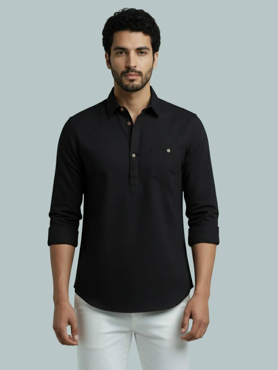     			LENIA Black Cotton Blend Men's Shirt Style Kurta ( Pack of 1 )