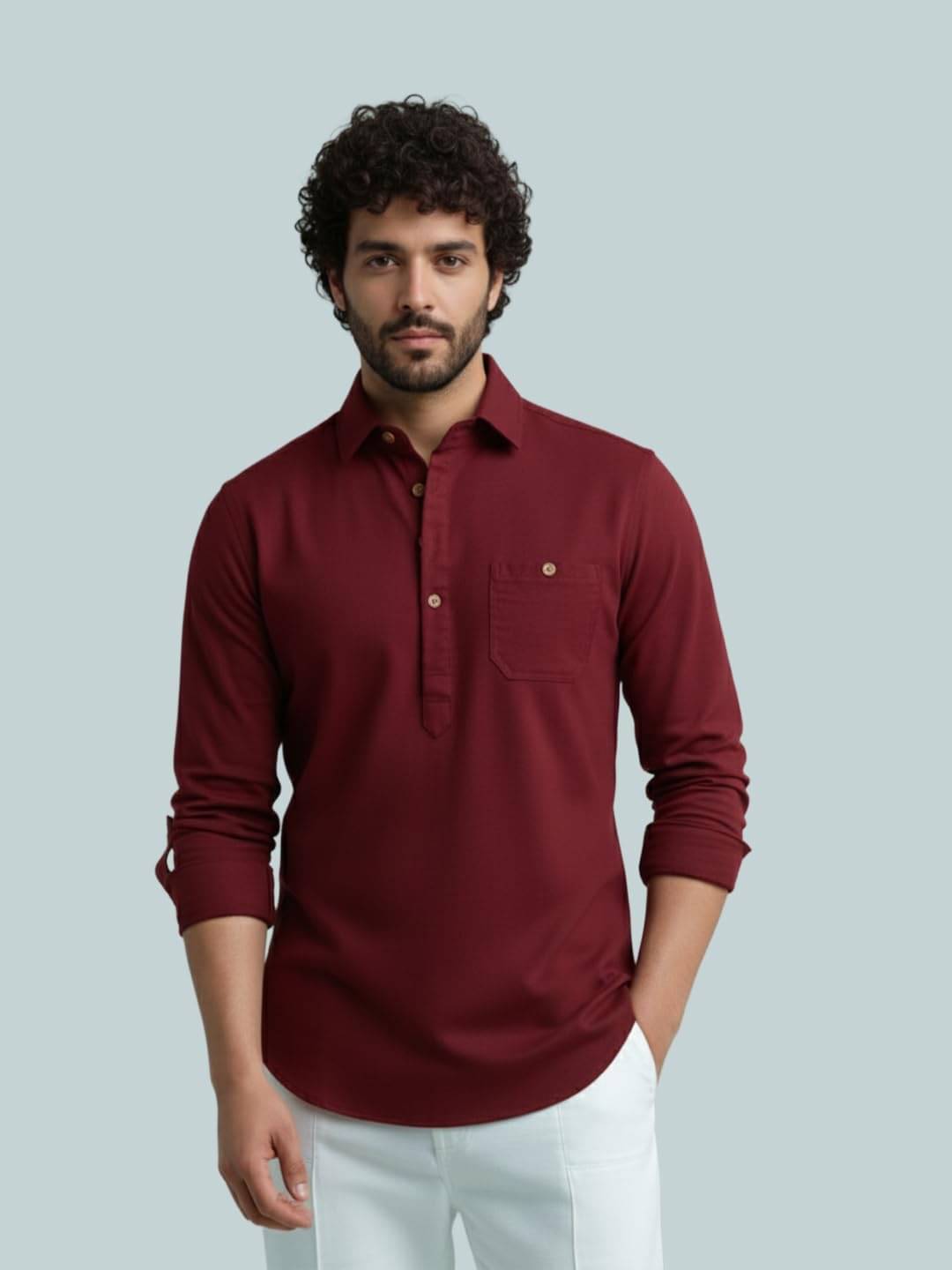 LENIA Maroon Cotton Blend Men's Shirt Style Kurta ( Pack of 1 ) LENIA Maroon Cotton Blend Men's Shirt Style Kurta ( Pack of 1 )