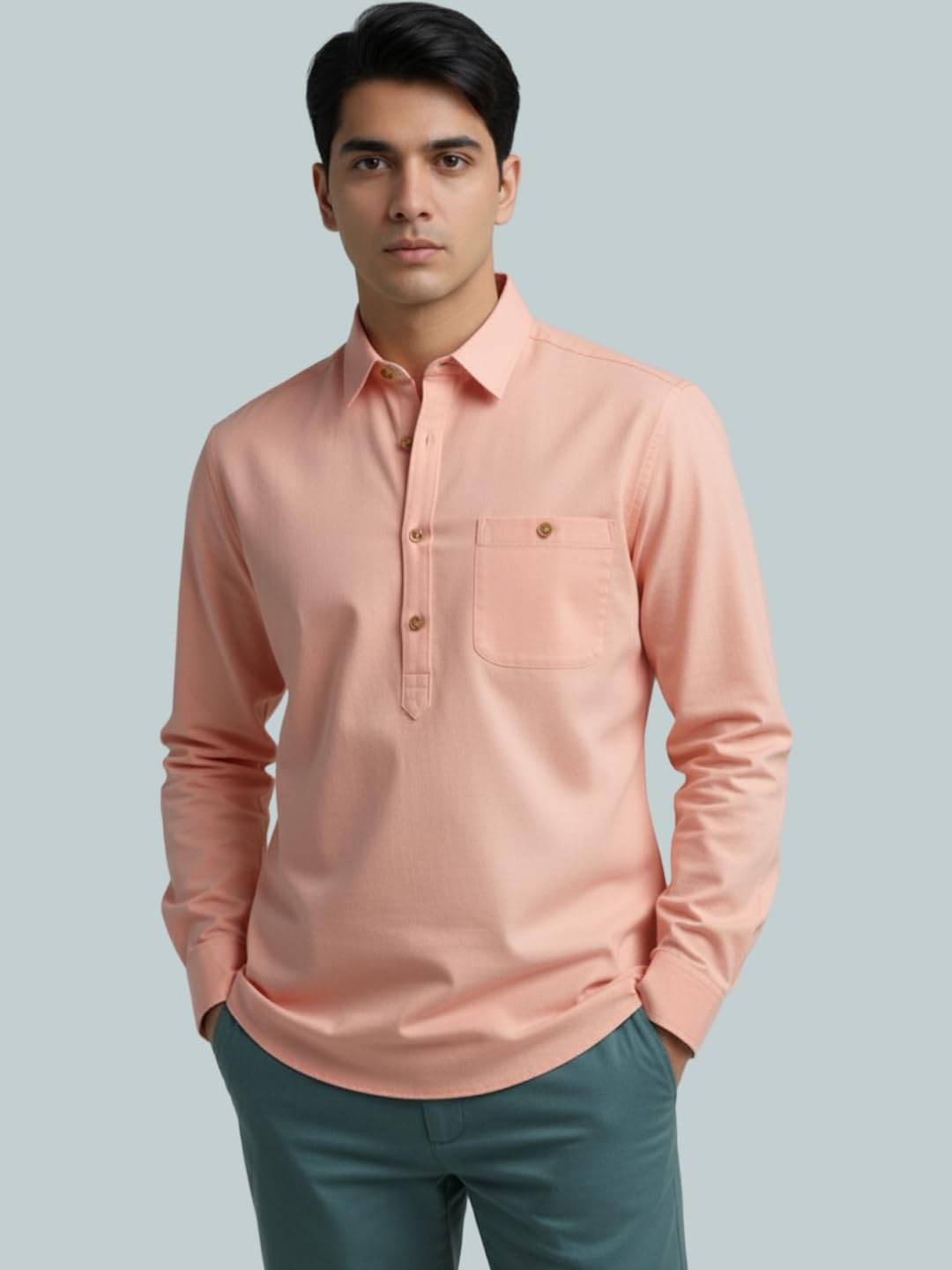 LENIA Orange Cotton Blend Men's Shirt Style Kurta ( Pack of 1 ) LENIA Orange Cotton Blend Men's Shirt Style Kurta ( Pack of 1 )