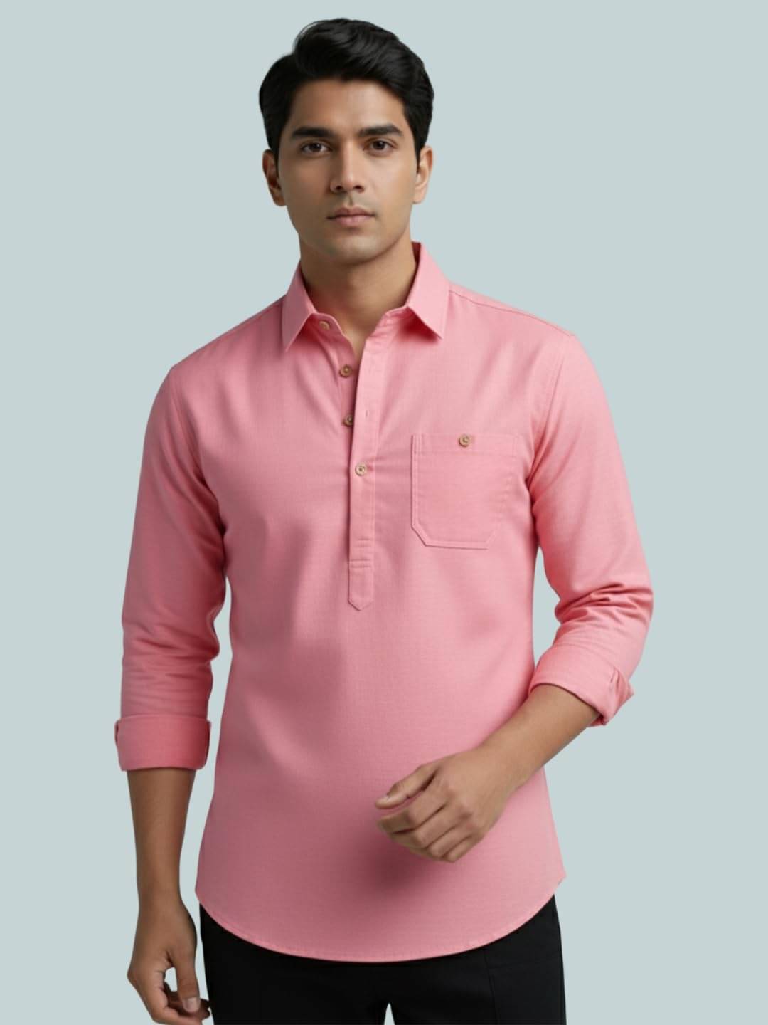 LENIA Peach Cotton Blend Men's Shirt Style Kurta ( Pack of 1 ) LENIA Peach Cotton Blend Men's Shirt Style Kurta ( Pack of 1 )