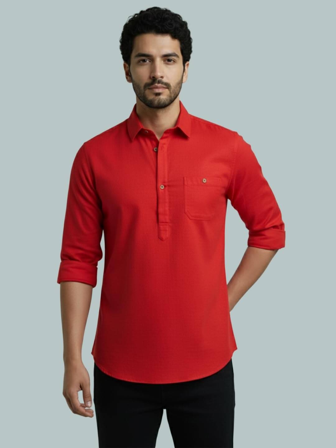 LENIA Red Cotton Blend Men's Shirt Style Kurta ( Pack of 1 ) LENIA Red Cotton Blend Men's Shirt Style Kurta ( Pack of 1 )