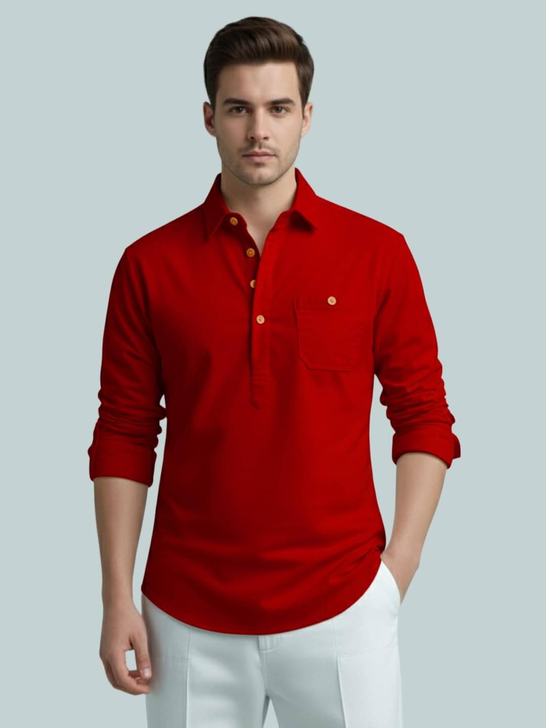 LENIA Red Cotton Blend Men's Shirt Style Kurta ( Pack of 1 ) LENIA Red Cotton Blend Men's Shirt Style Kurta ( Pack of 1 )