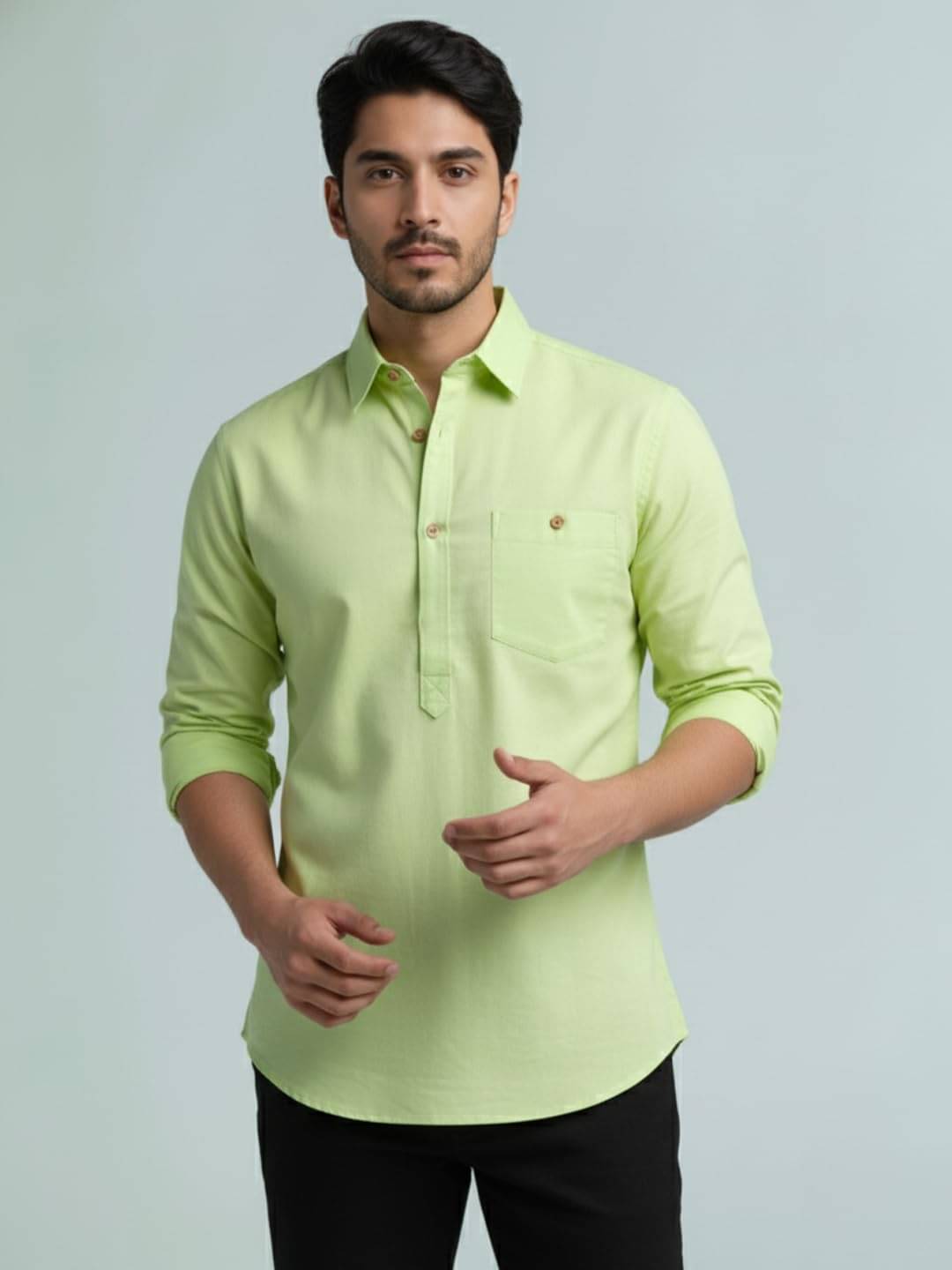 LENIA Sea Green Cotton Blend Men's Shirt Style Kurta ( Pack of 1 ) LENIA Sea Green Cotton Blend Men's Shirt Style Kurta ( Pack of 1 )