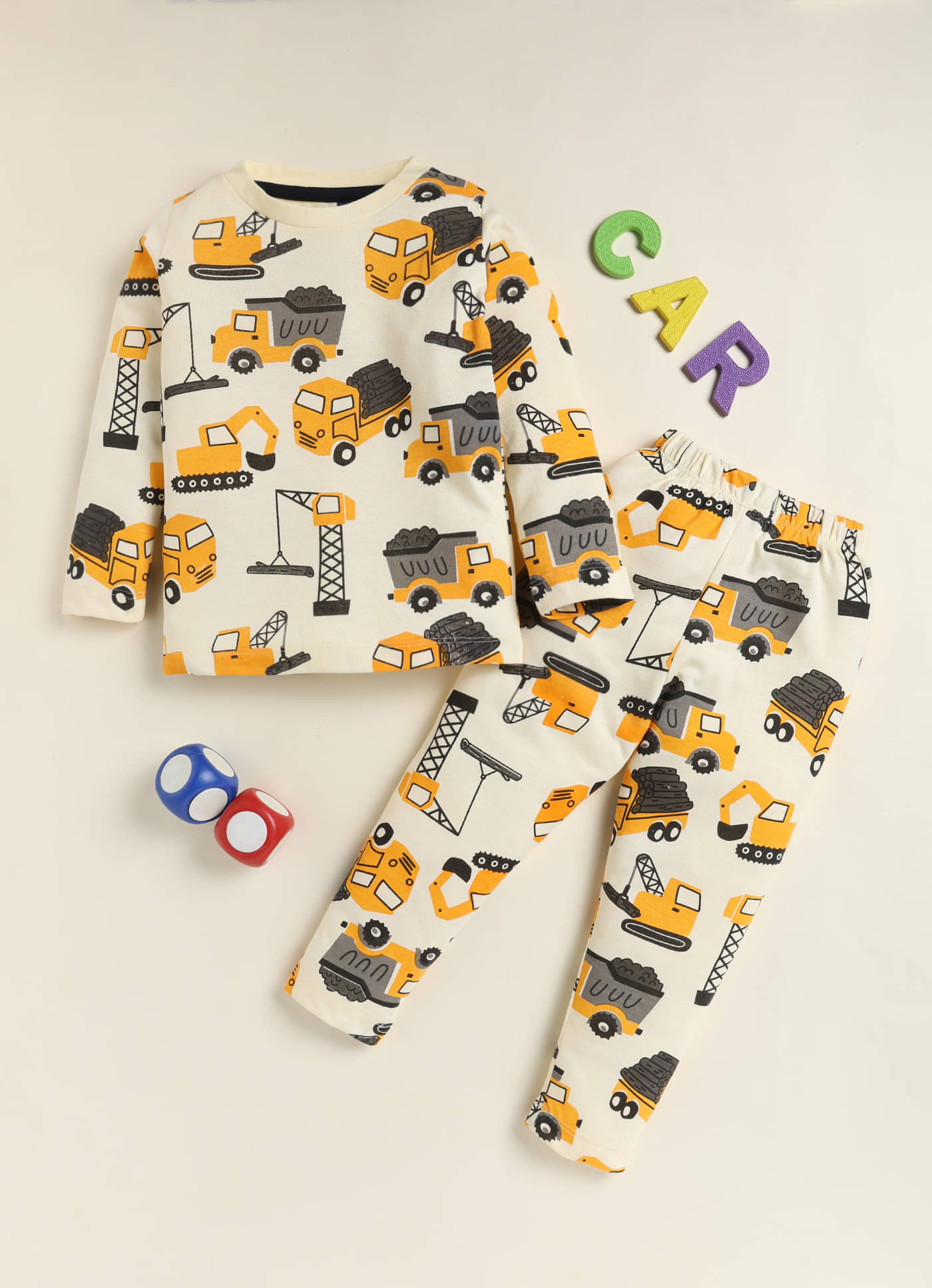     			Lazy Shark Pack of 1 Boys Cotton Blend Nightsuit Set ( Light Yellow )